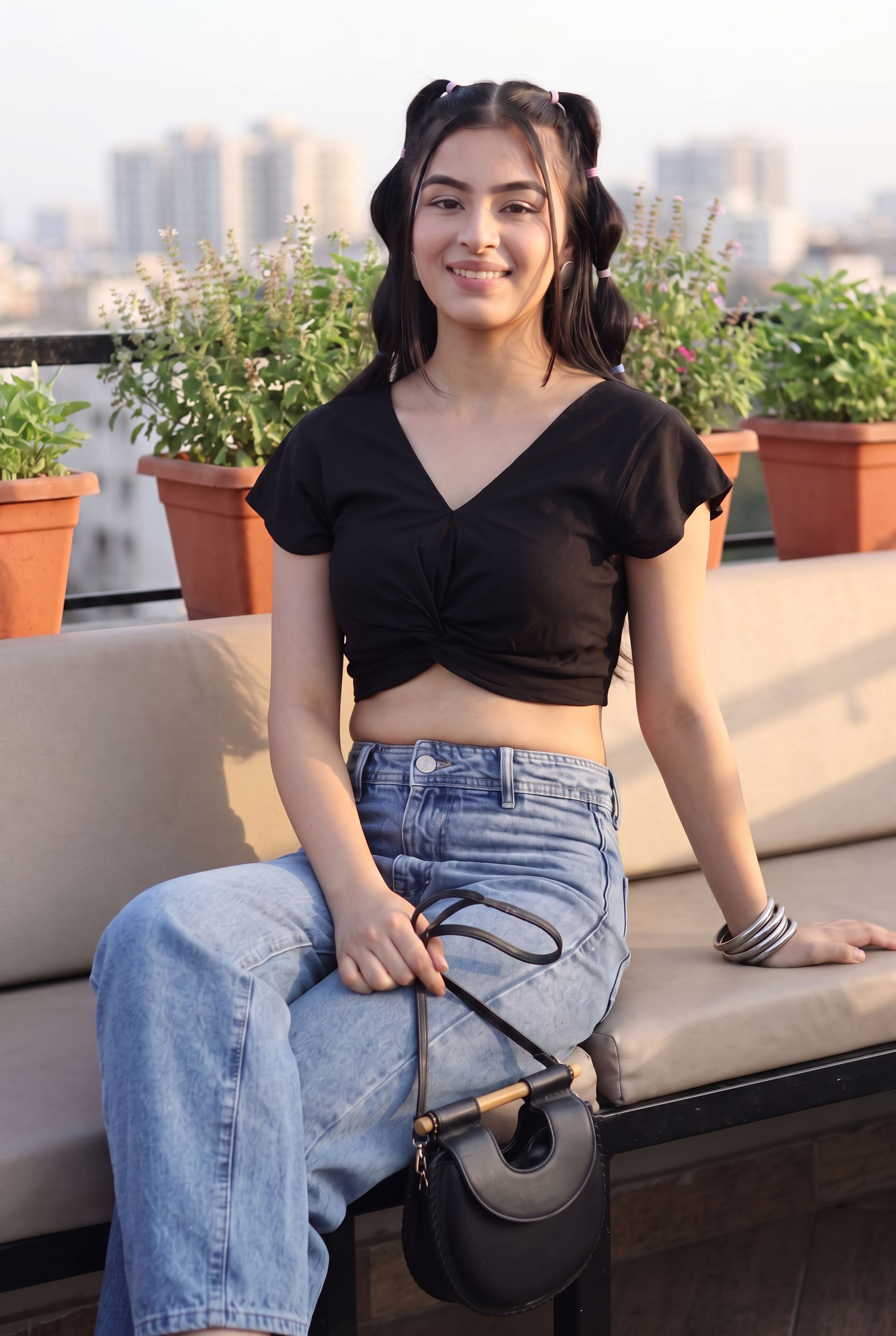 Black Knotted Regular Fit Top