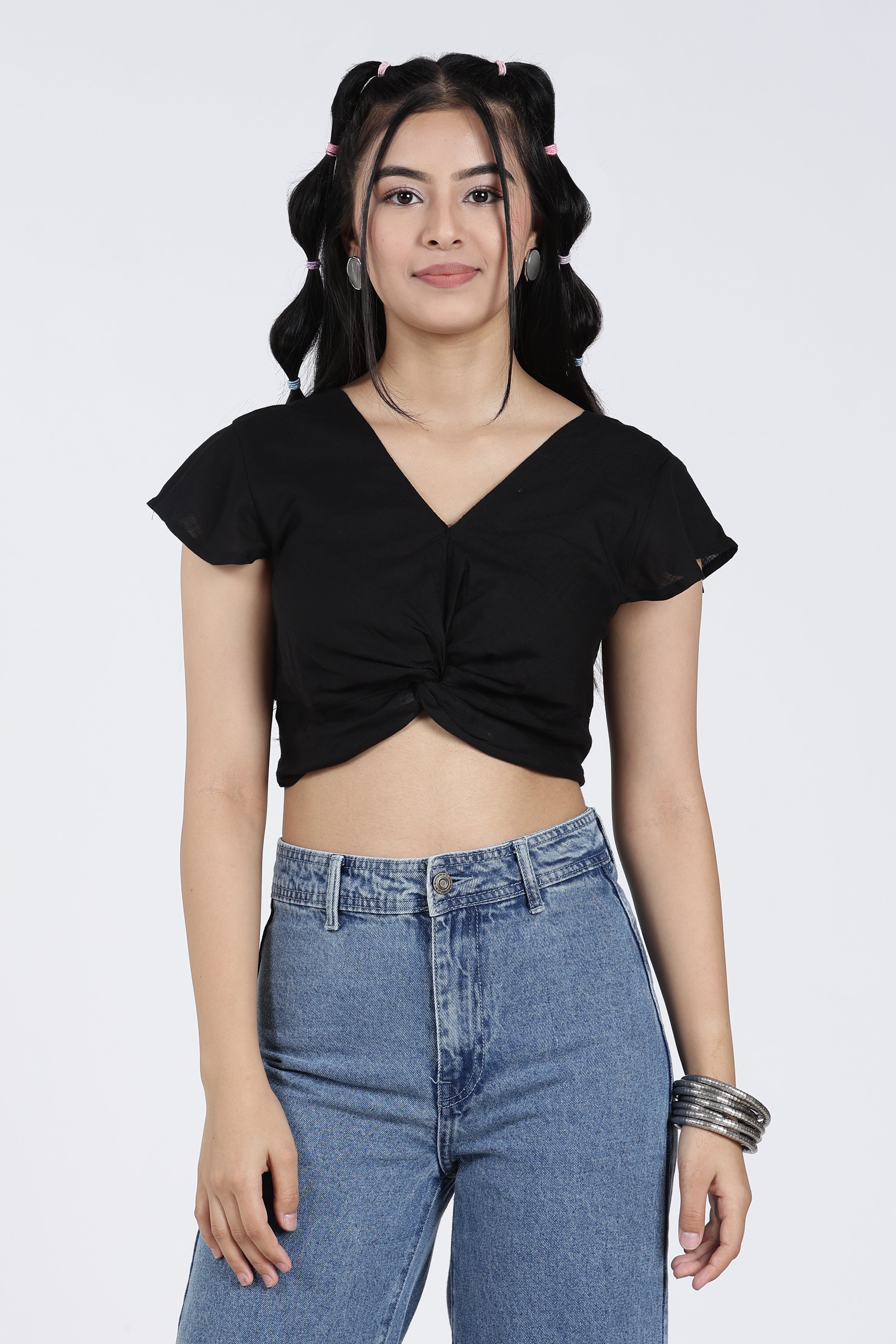 Black Knotted Regular Fit Top
