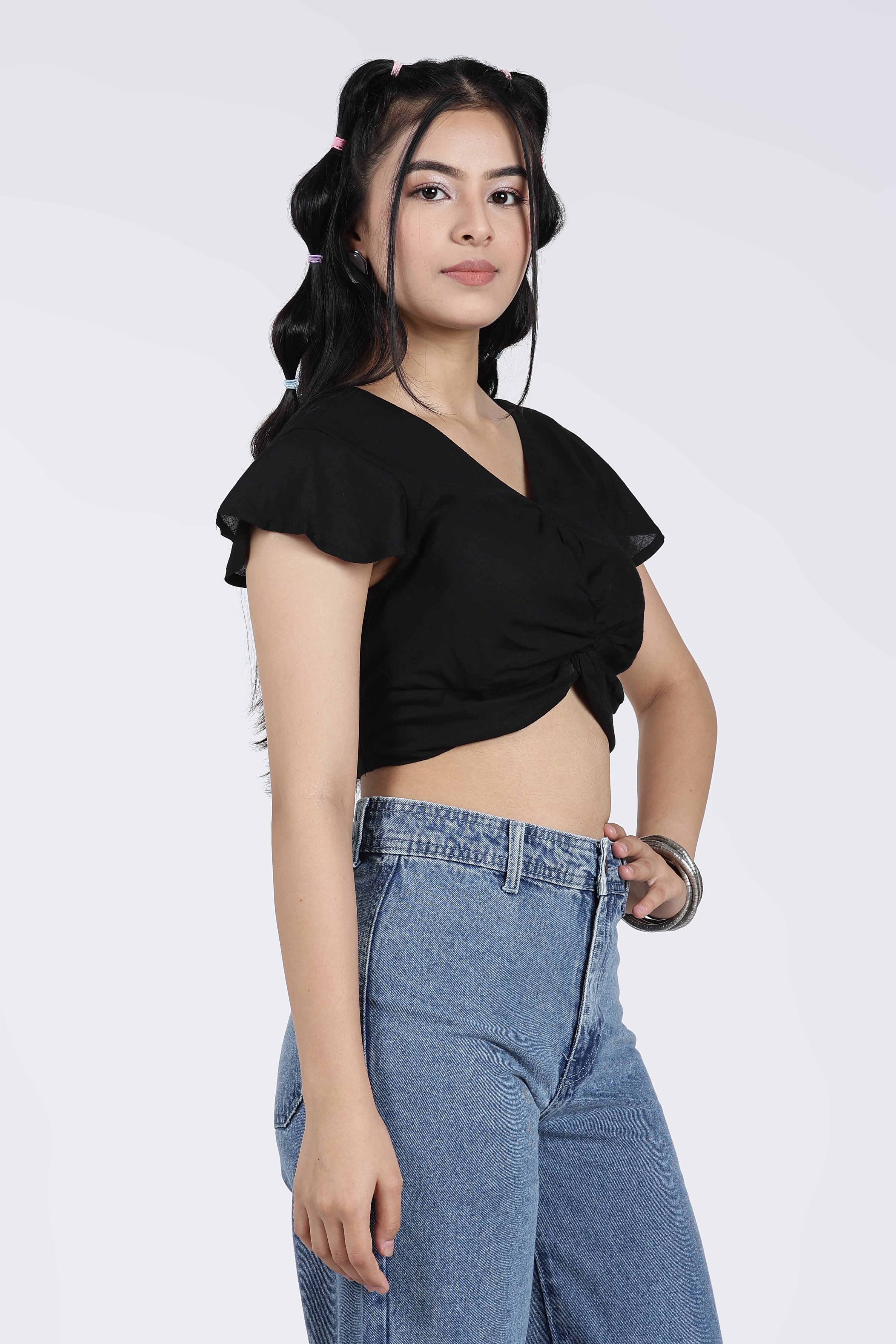 Black Knotted Regular Fit Top