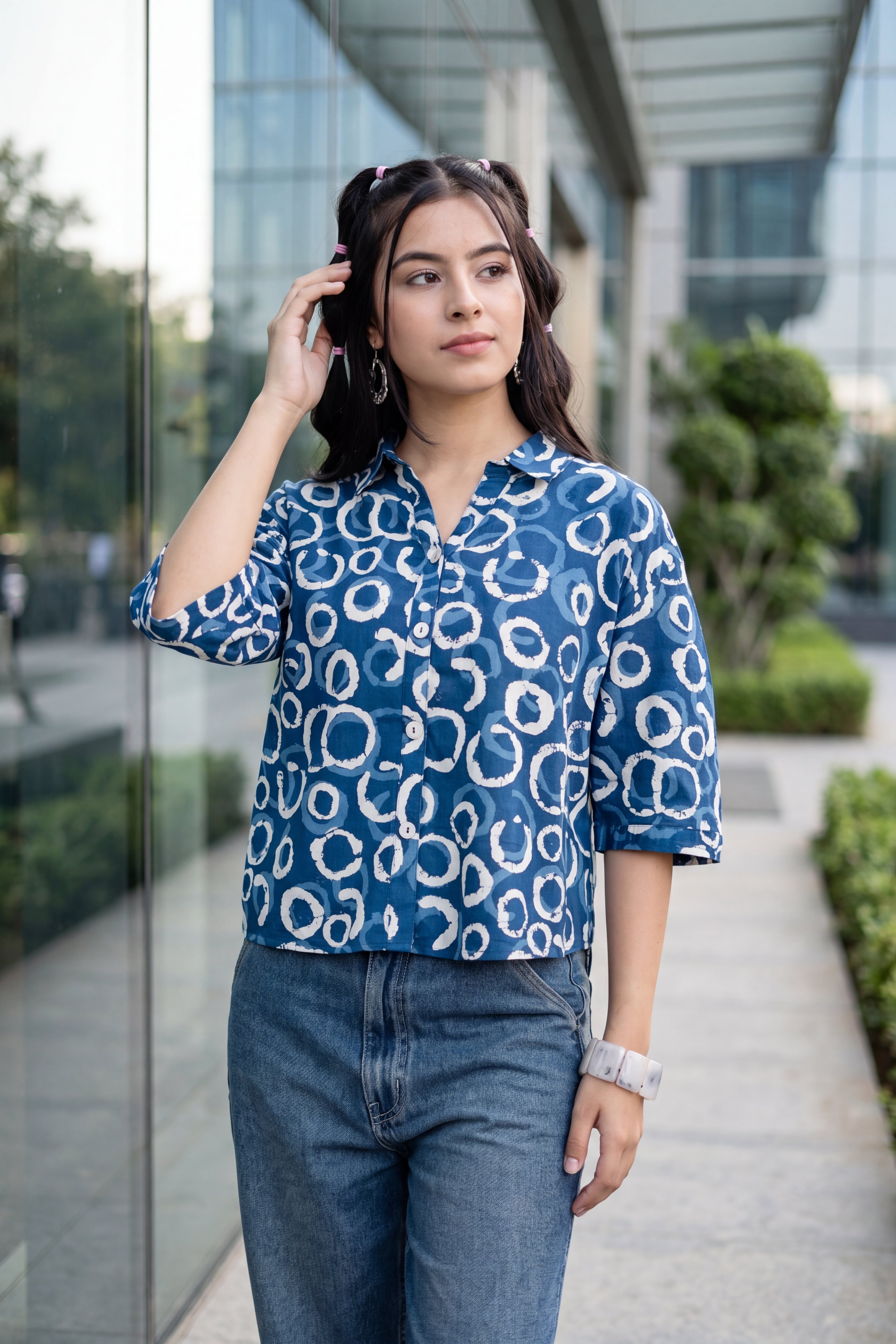 Blue Abstract Regular Fit Shirt