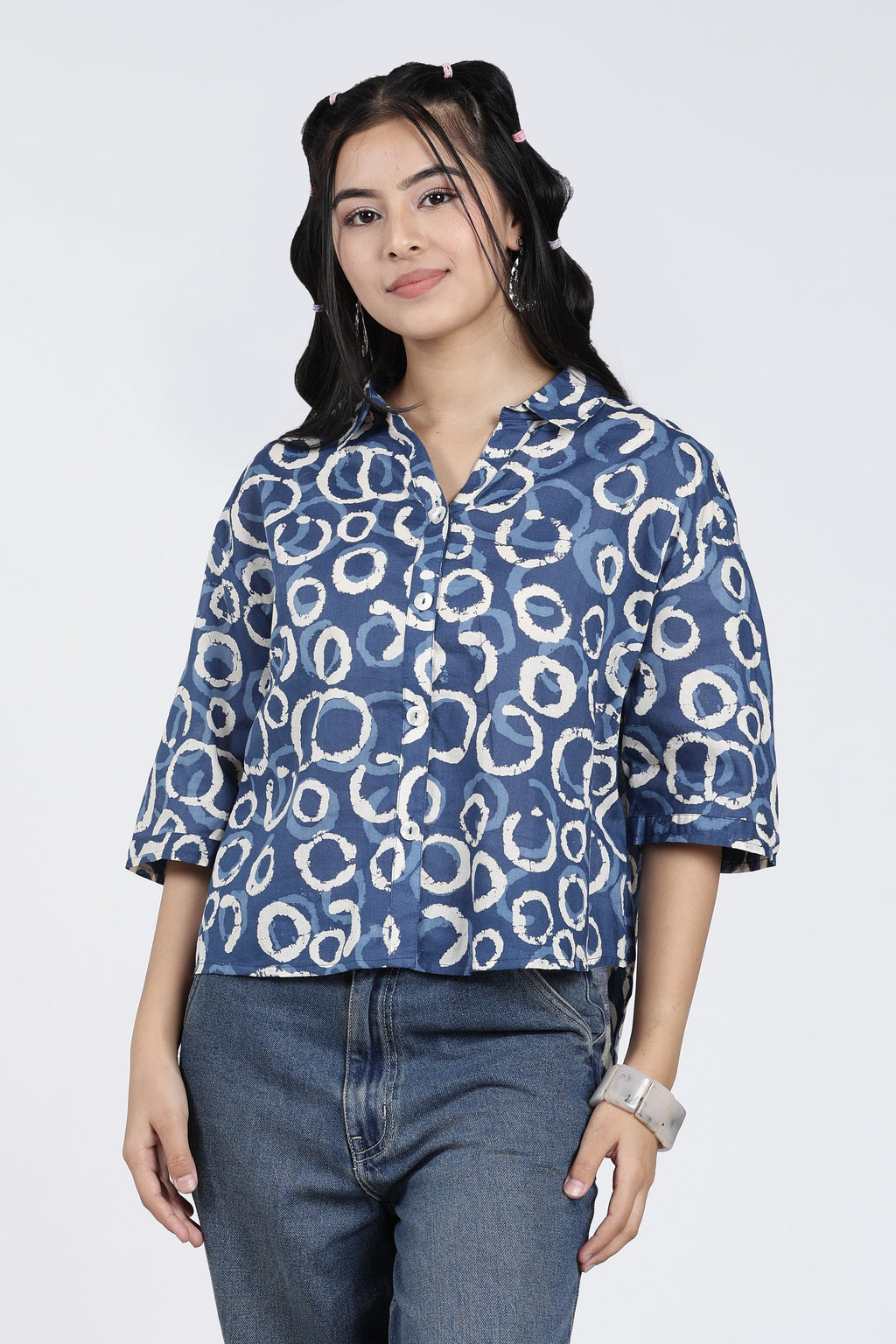 Blue Abstract Regular Fit Shirt