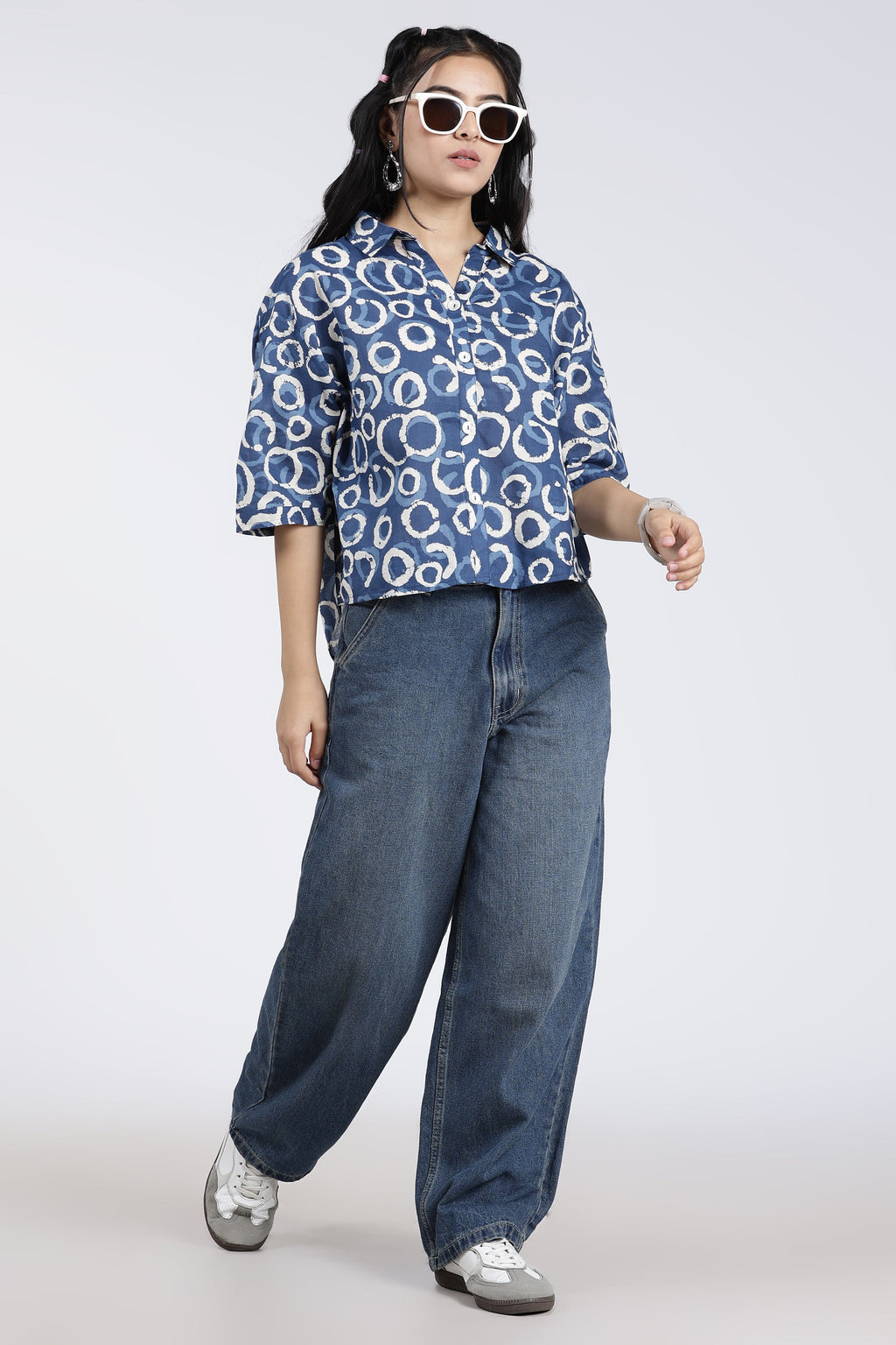Blue Abstract Regular Fit Shirt