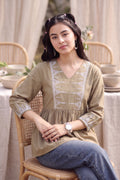 Green Regular Fit Peasant Tunic
