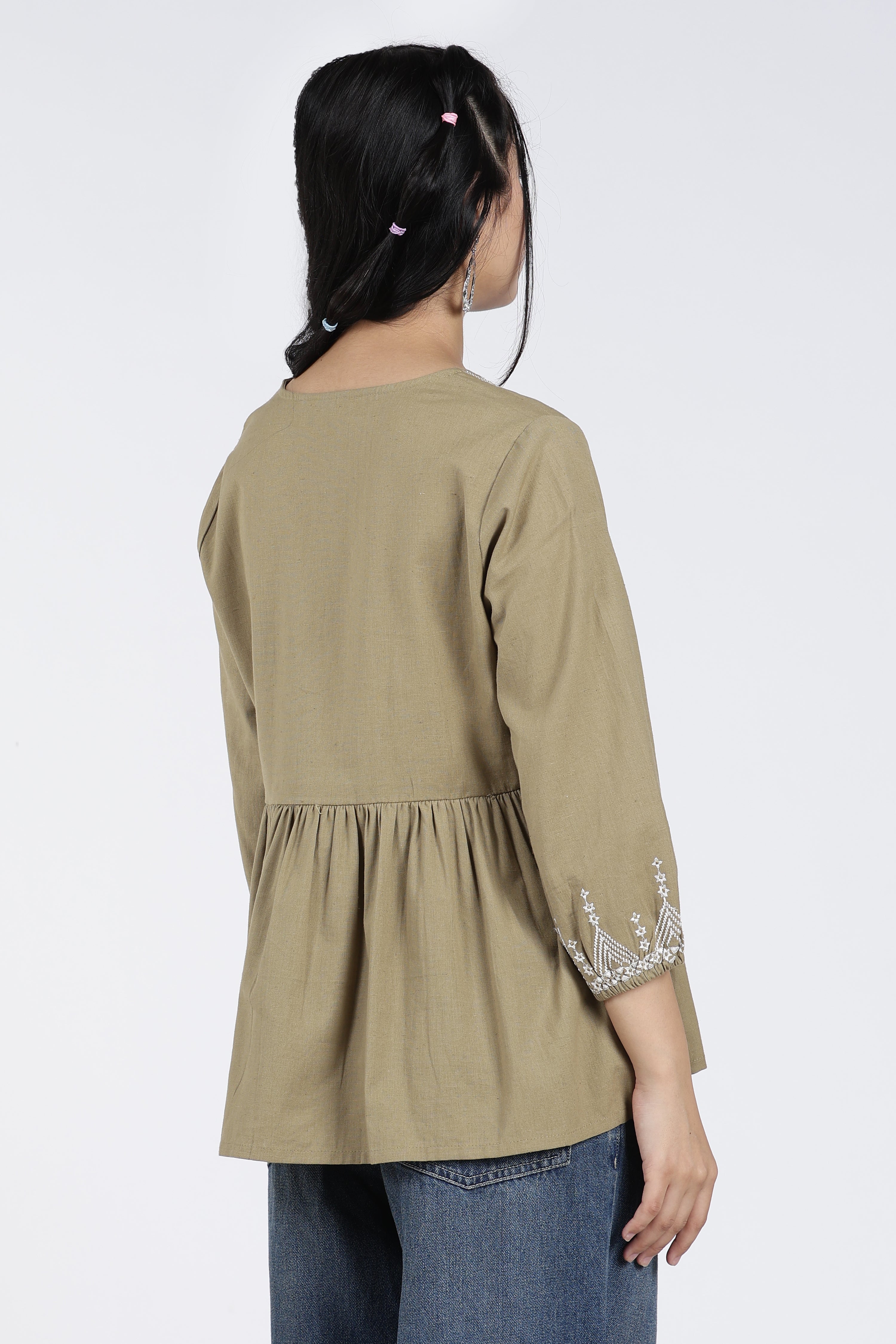 Green Regular Fit Peasant Tunic