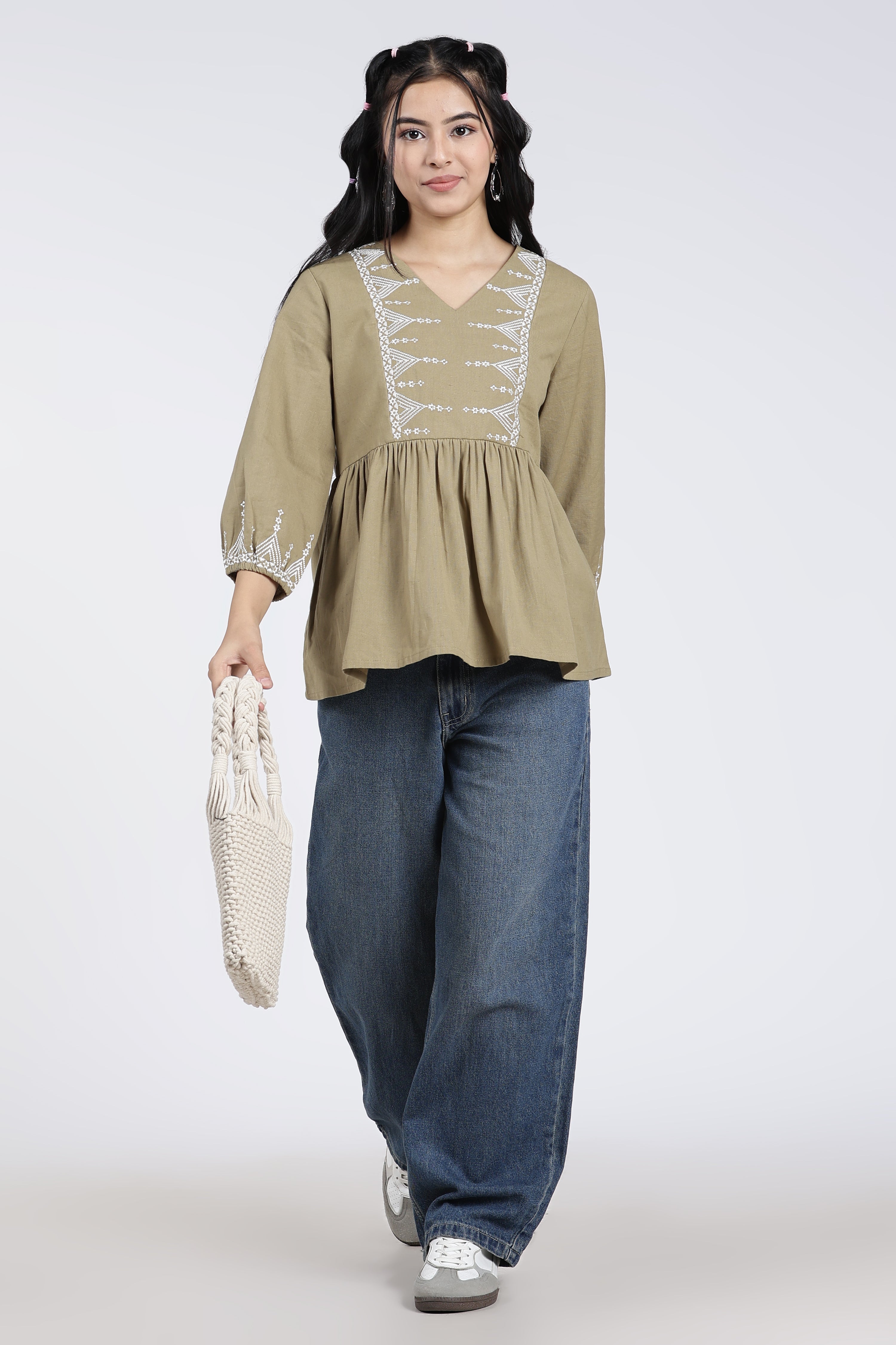 Green Regular Fit Peasant Tunic