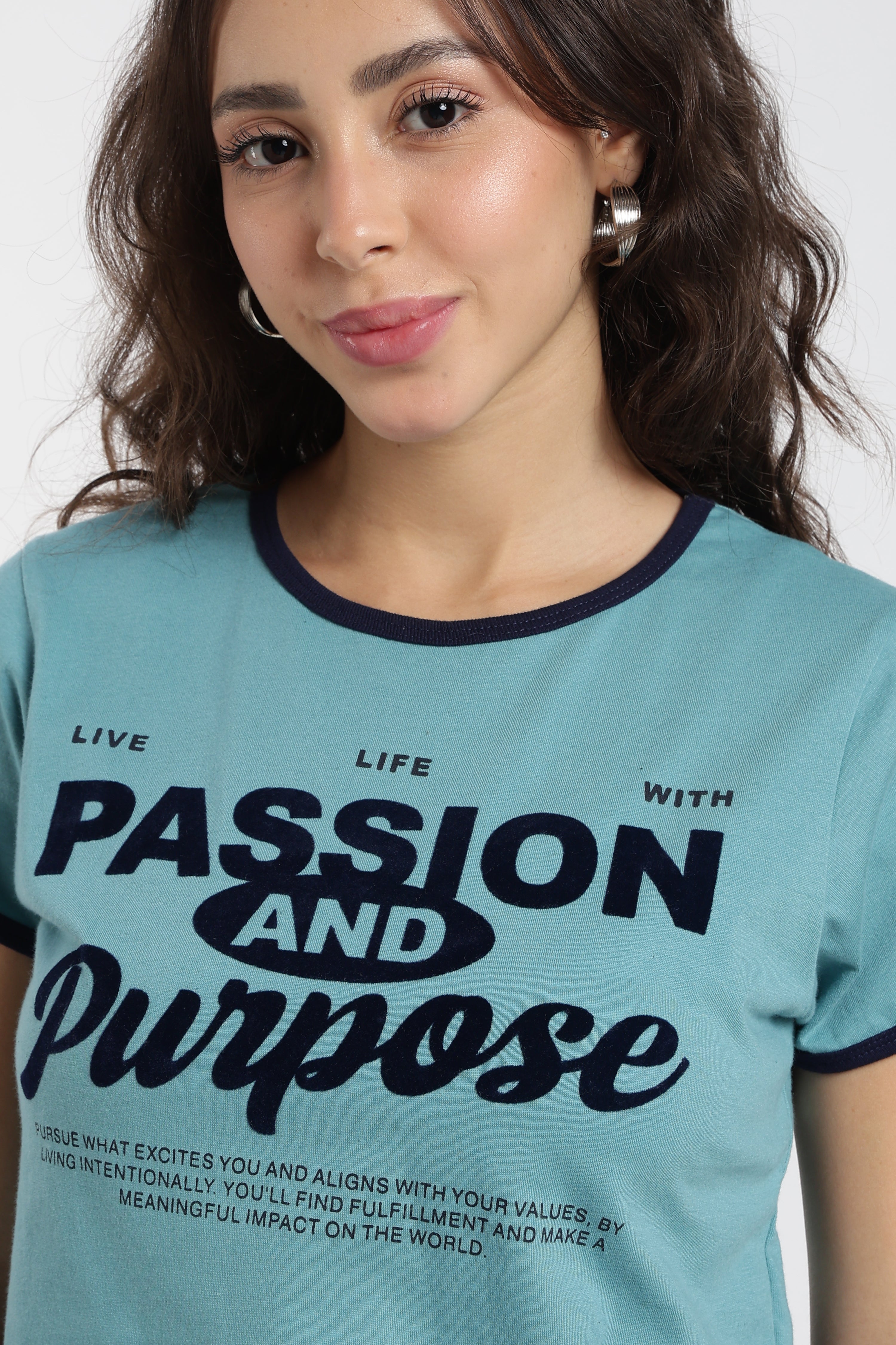 Teal Cotton Regular Fit T-Shirt