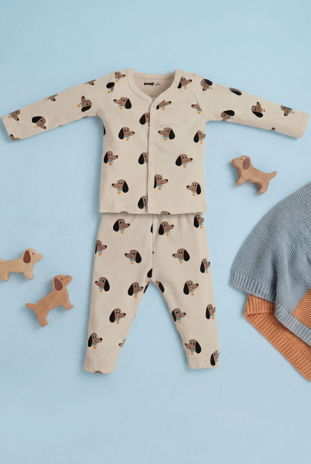 Beige Dogs Printed Regular Fit Co-ord Set