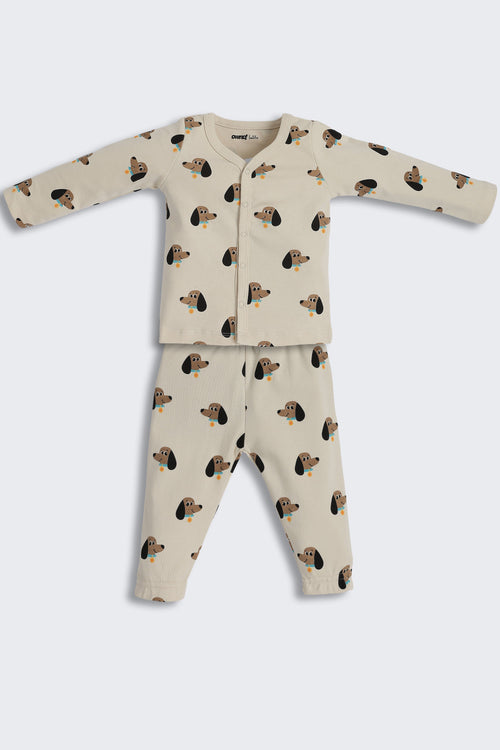 Beige Dogs Printed Regular Fit Co-ord Set