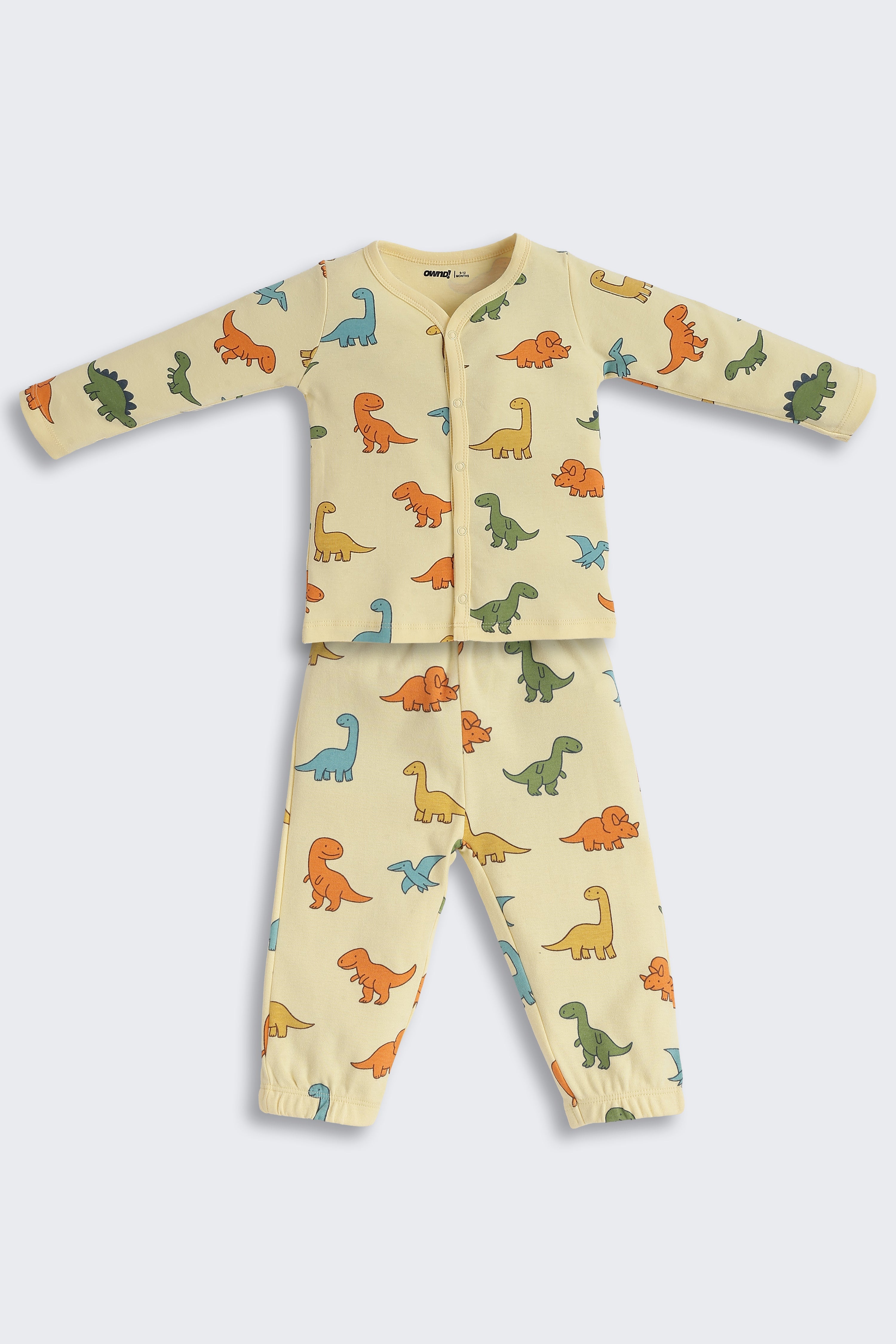 Yellow Dinosaur Graphic Printed Regular Fit Co-ord Set