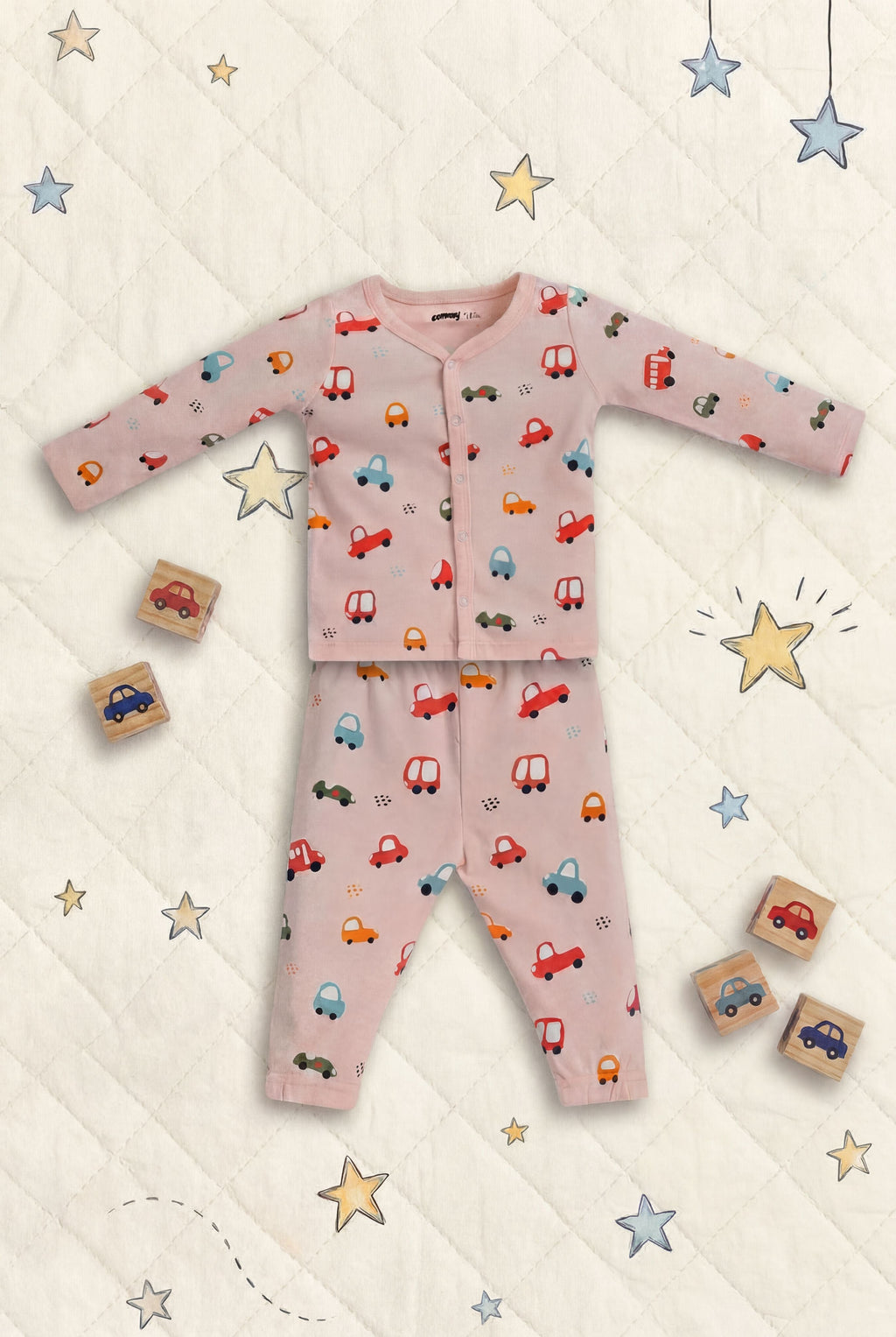 Peach Car Printed Regular Fit Co-ord Set