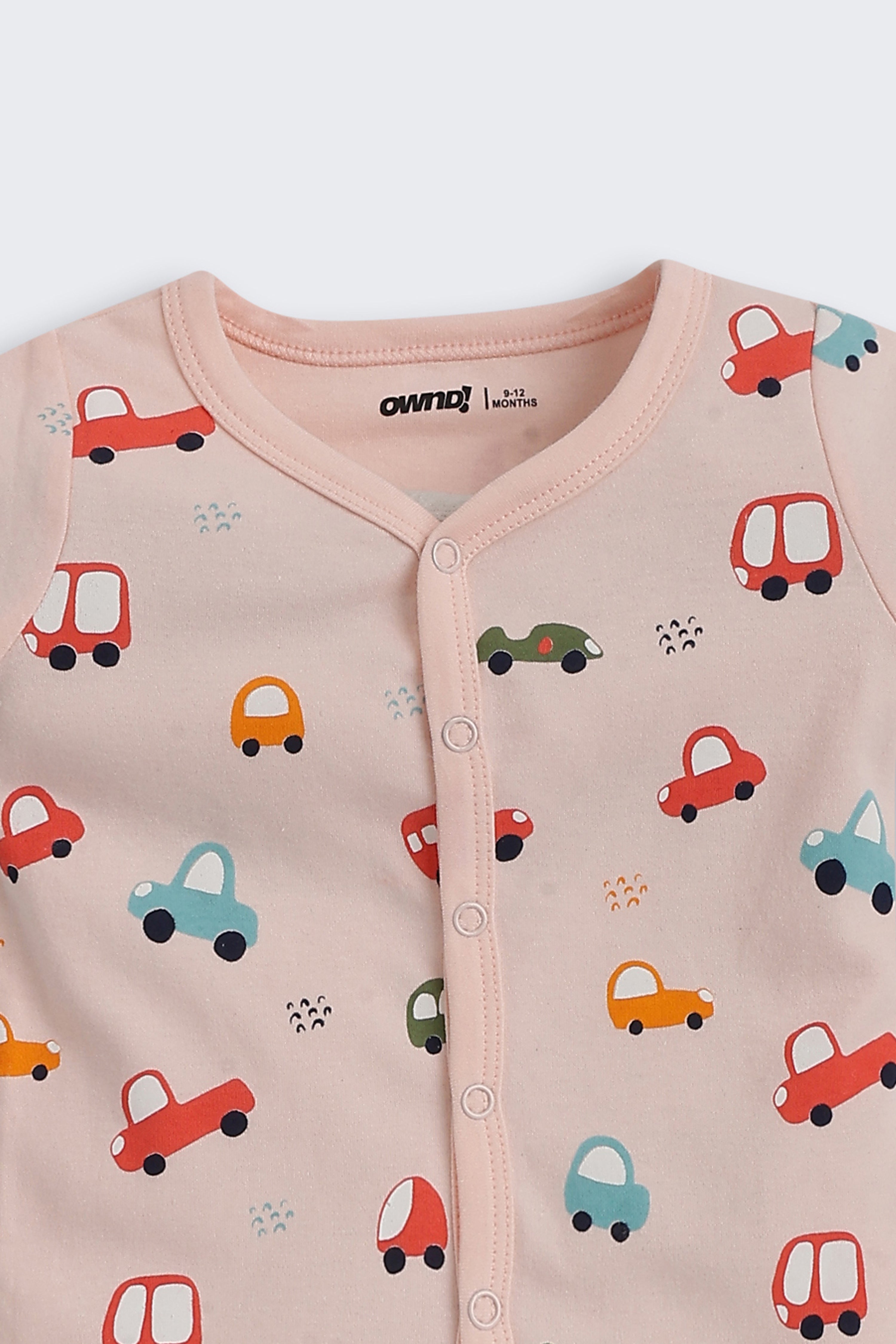 Peach Car Printed Regular Fit Co-ord Set