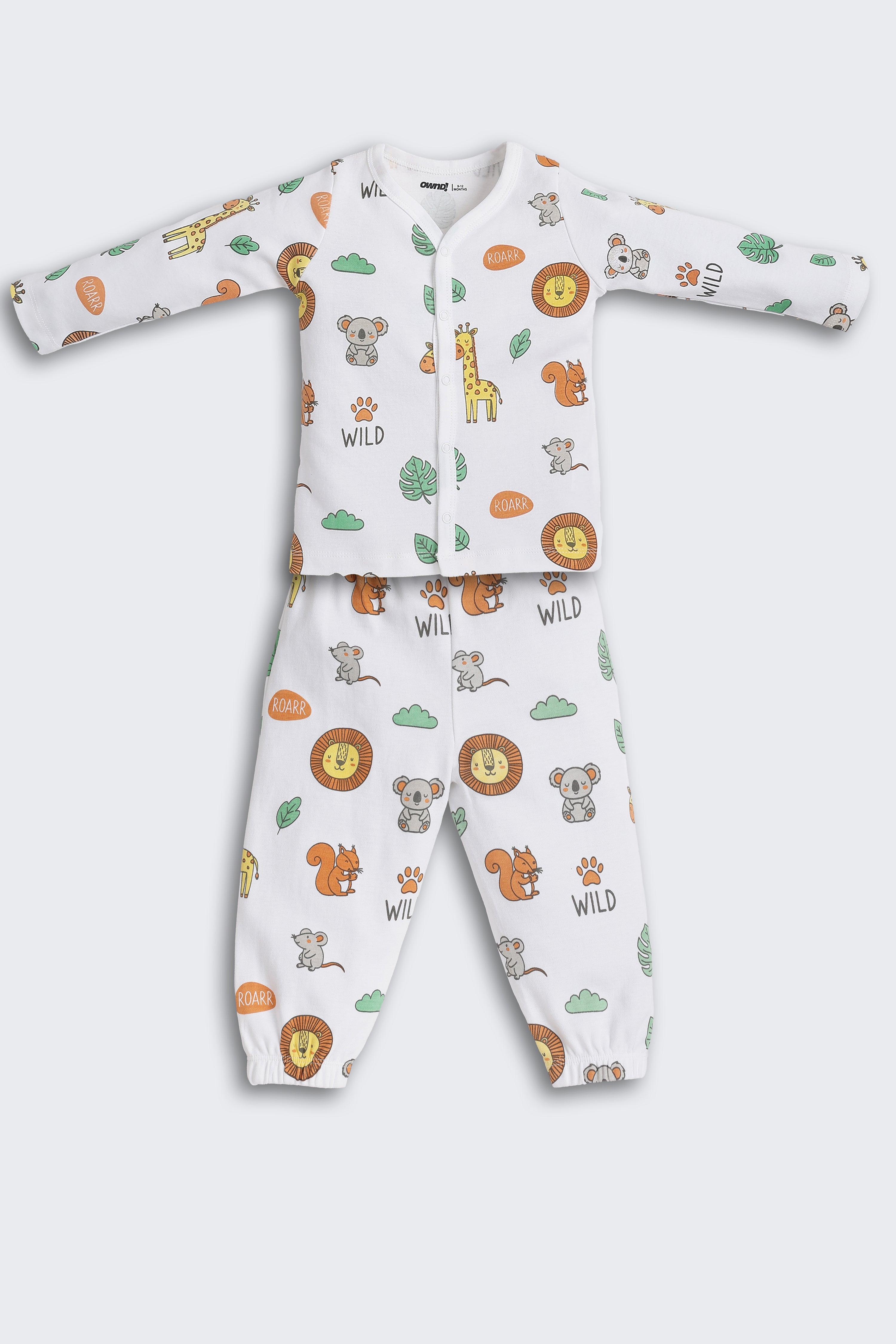White Animal Printed Regular Fit Co-ord Set
