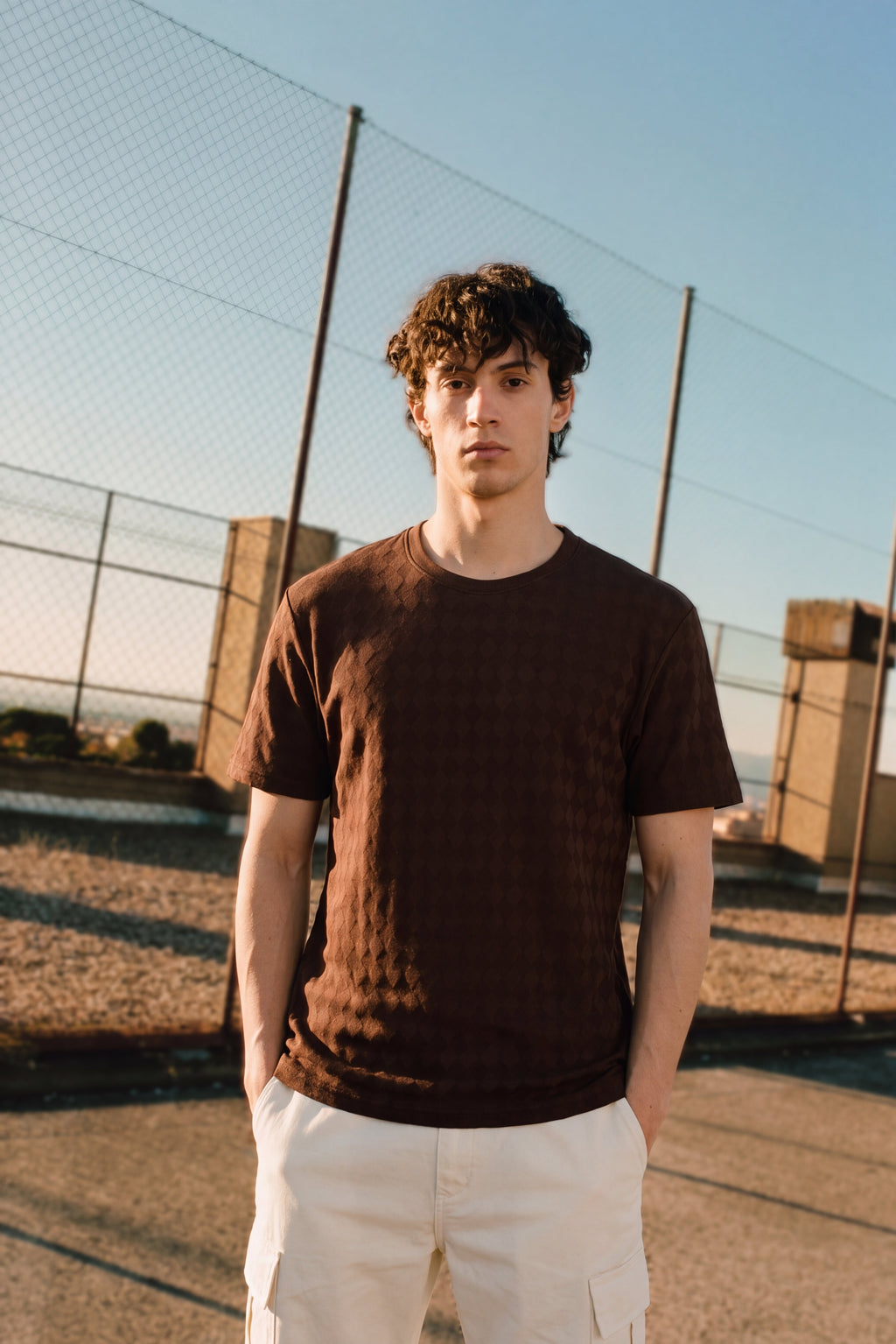 Brown Textured Regular Fit T-Shirt