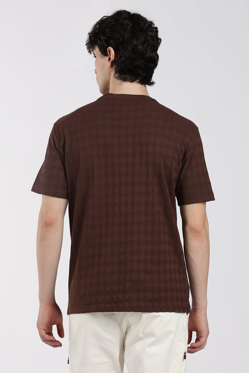 Brown Textured Regular Fit T-Shirt