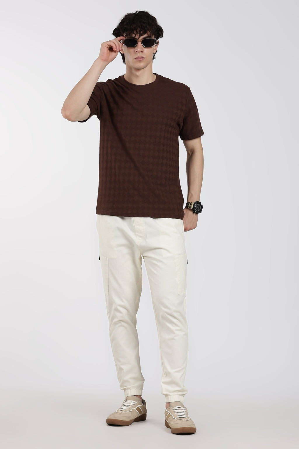 Brown Textured Regular Fit T-Shirt