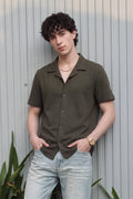 Olive Textured Regular Fit Shirt