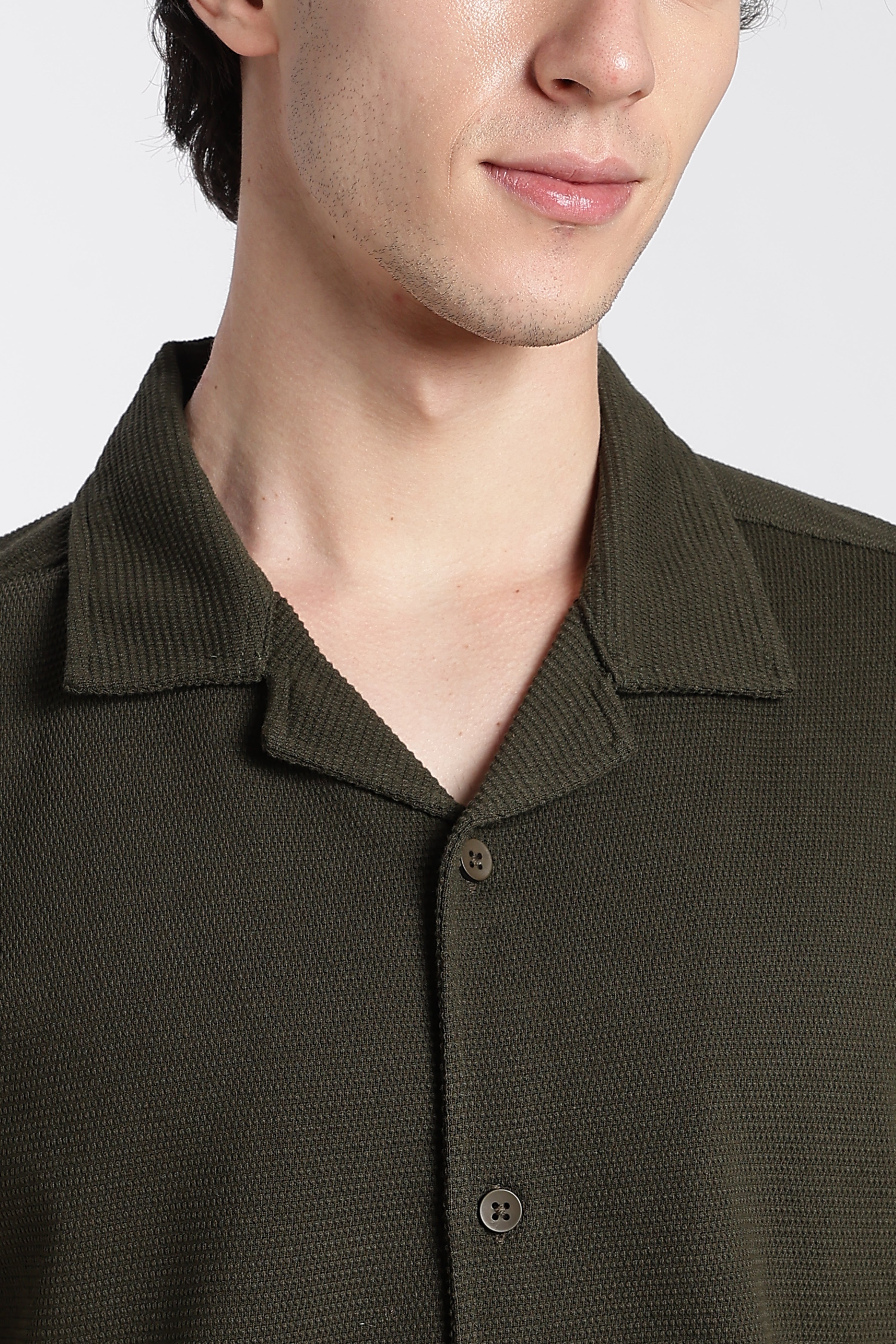 Olive Textured Regular Fit Shirt