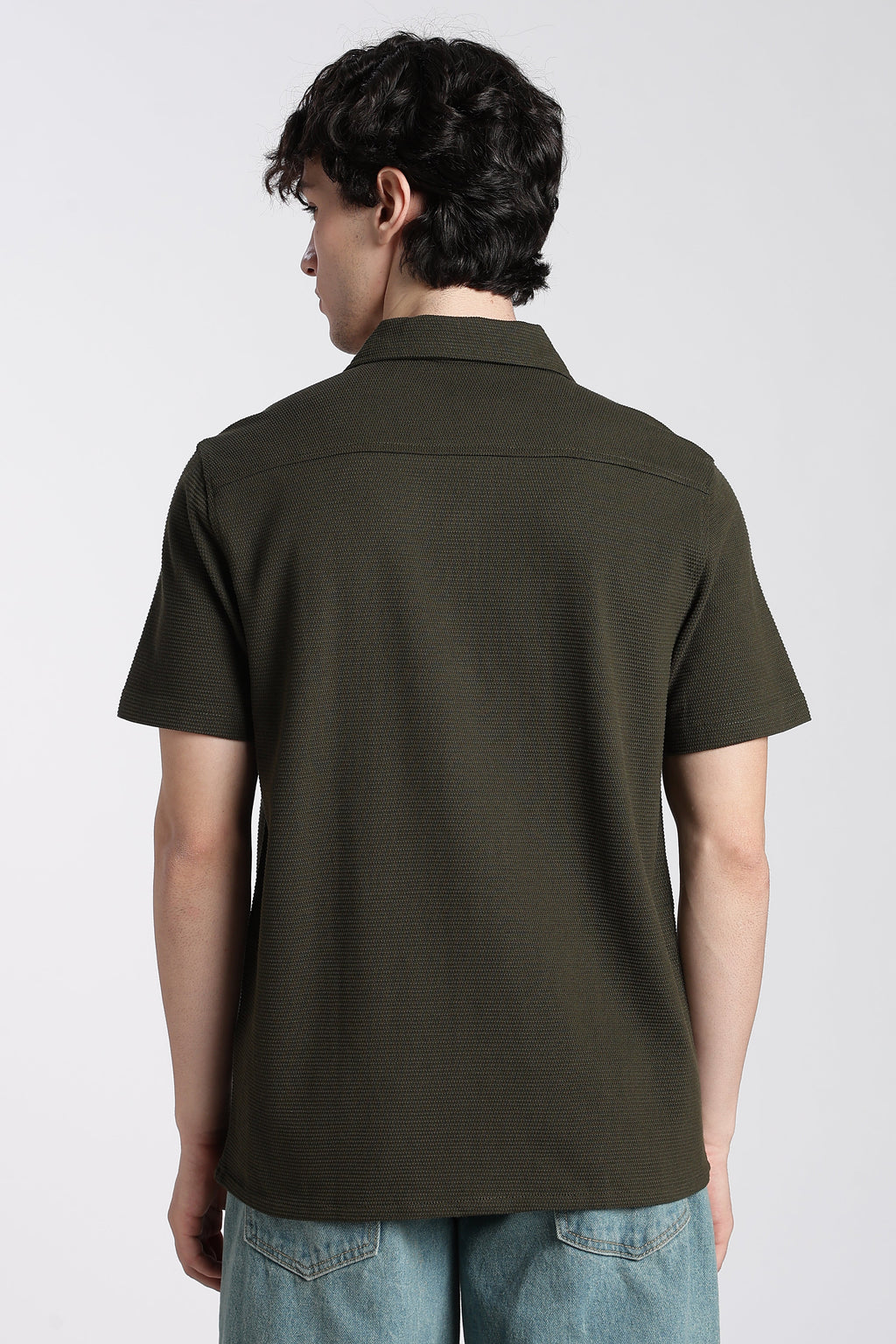 Olive Textured Regular Fit Shirt