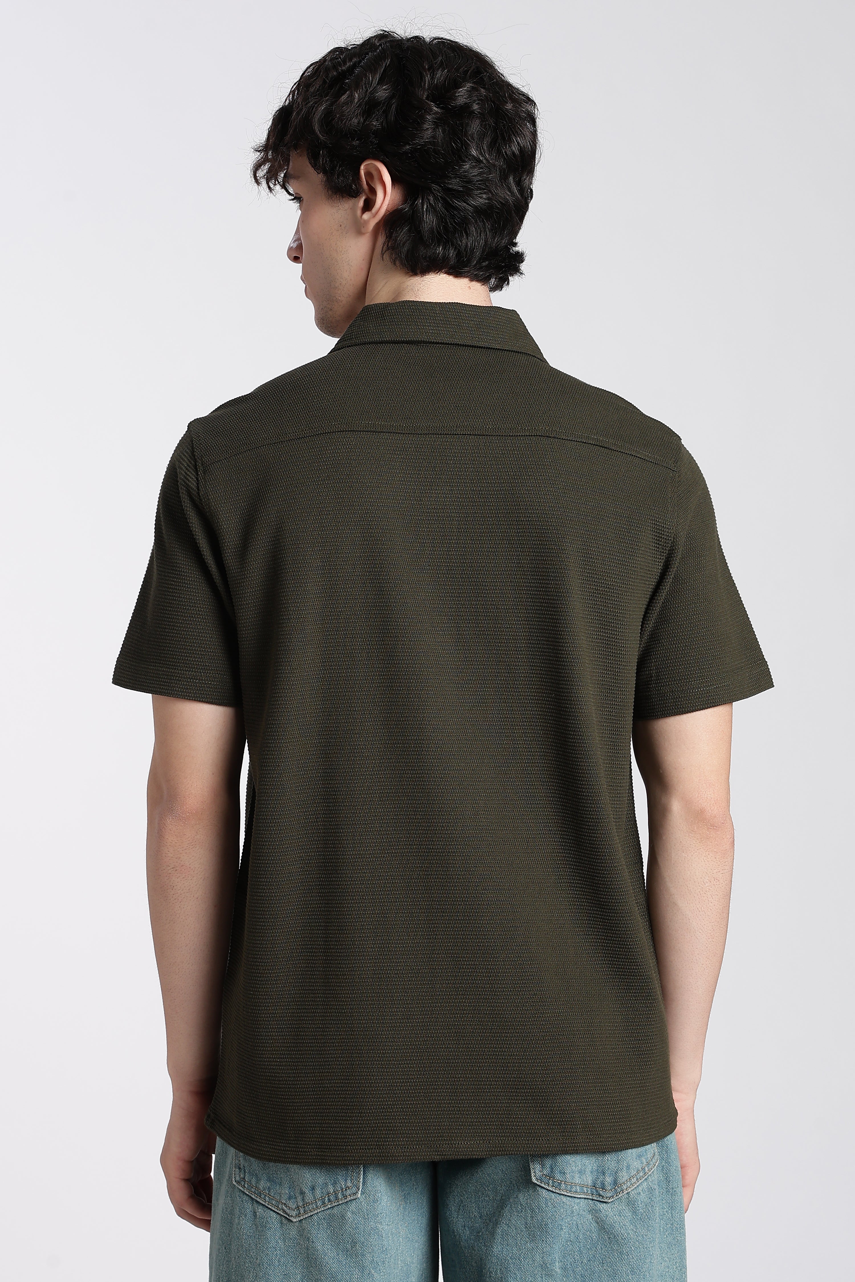 Olive Textured Regular Fit Shirt