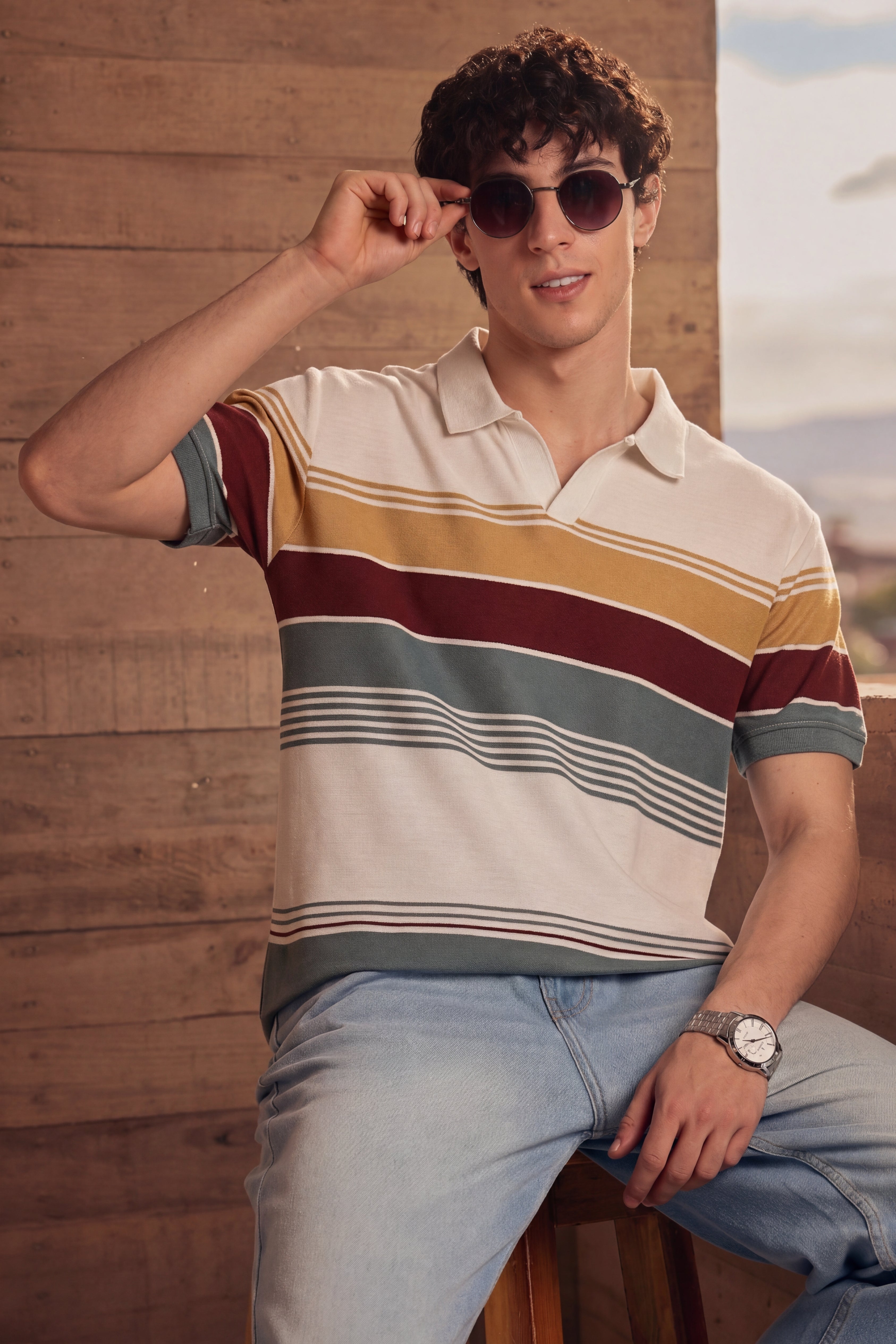 Off White Stripes Regular Fit Polo T-Shirt