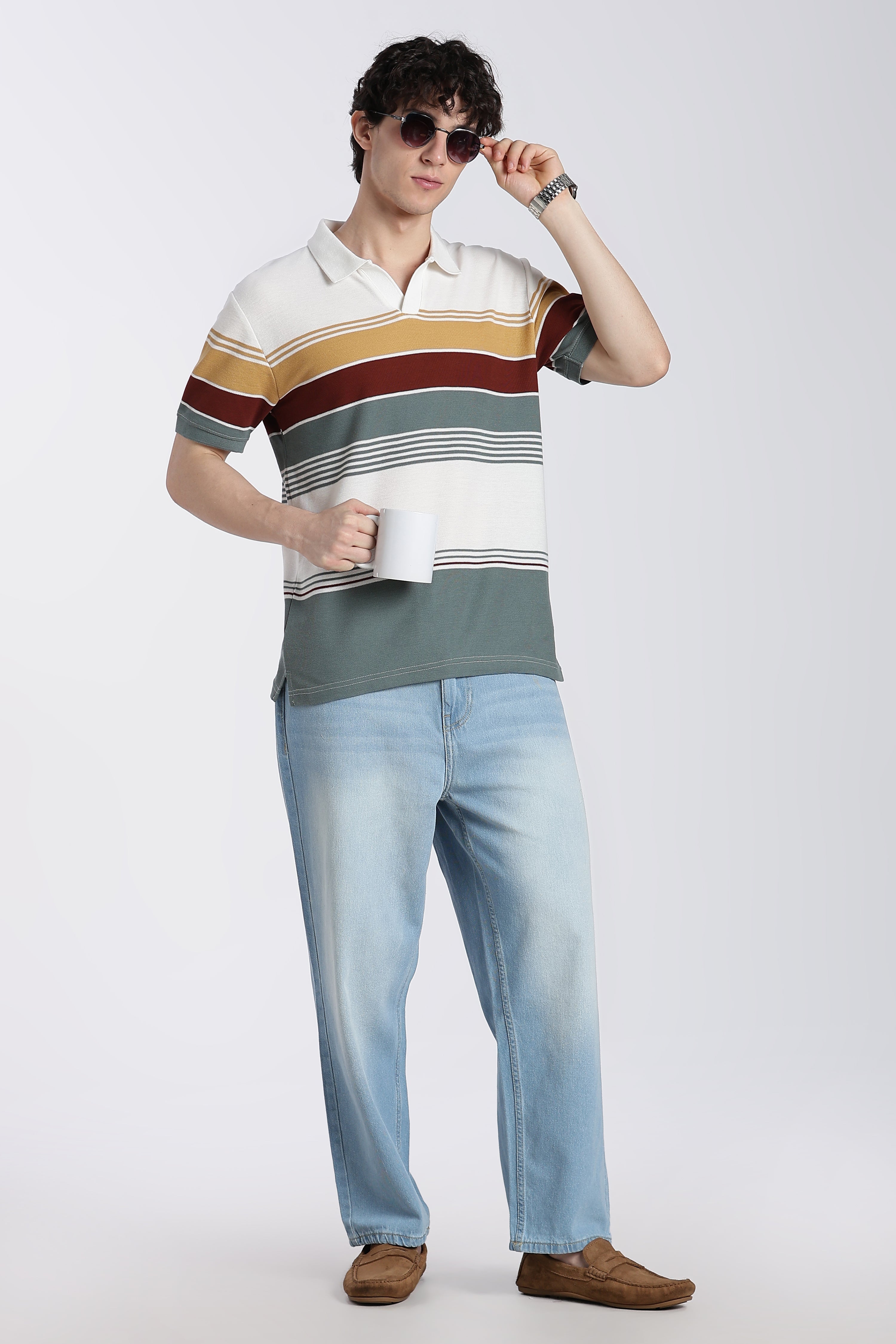 Off White Stripes Regular Fit Polo T-Shirt
