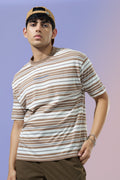Brown Striped Oversized Fit T-Shirt