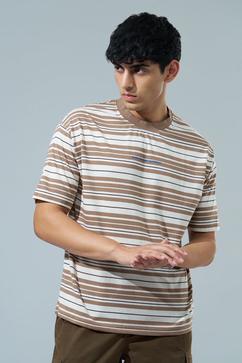 Brown Striped Oversized Fit T-Shirt