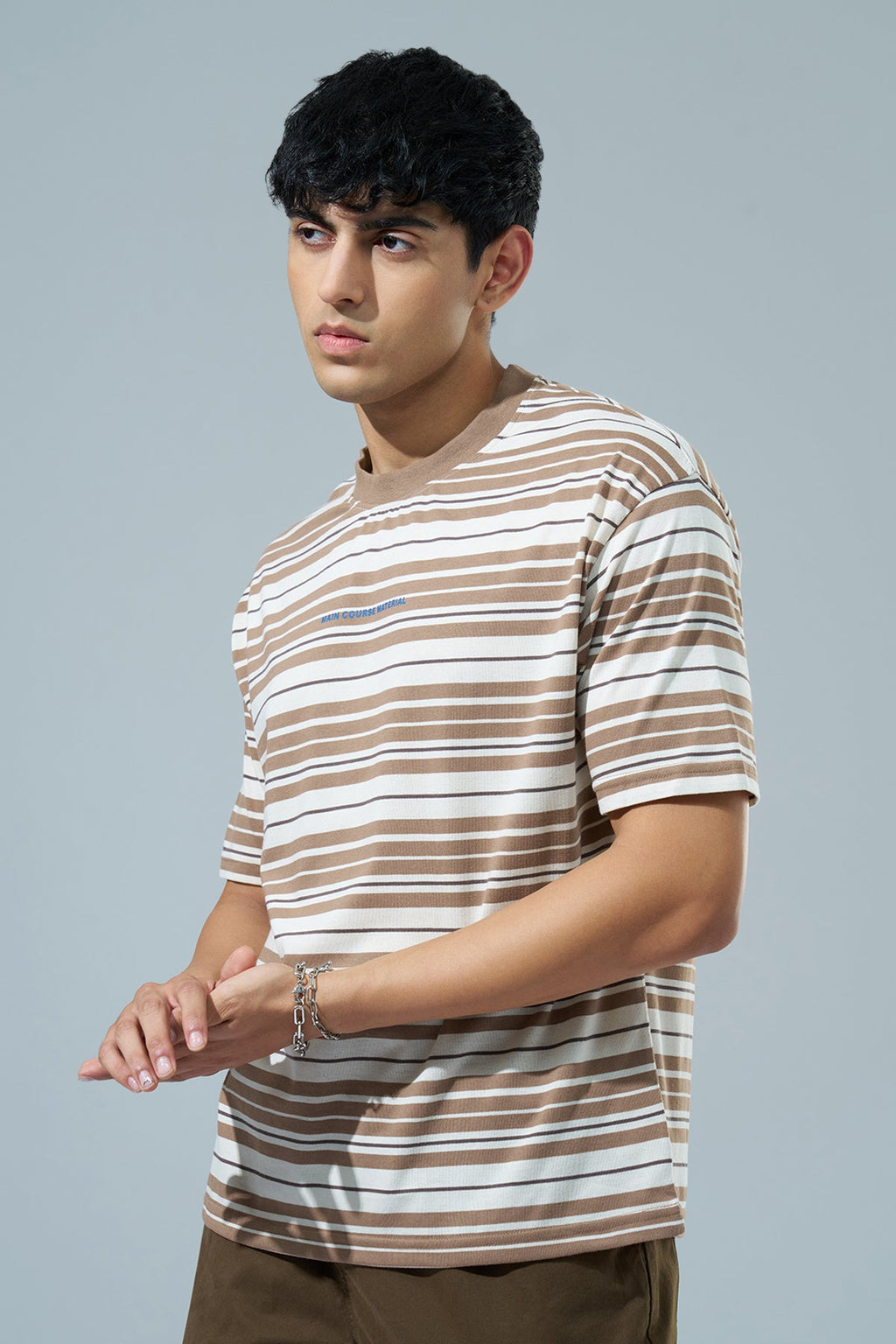 Brown Striped Oversized Fit T-Shirt