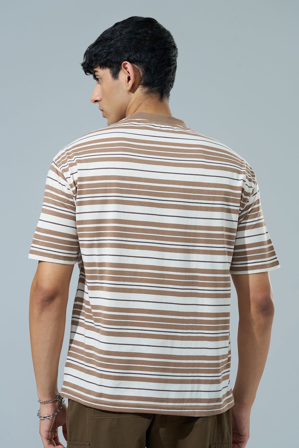 Brown Striped Oversized Fit T-Shirt