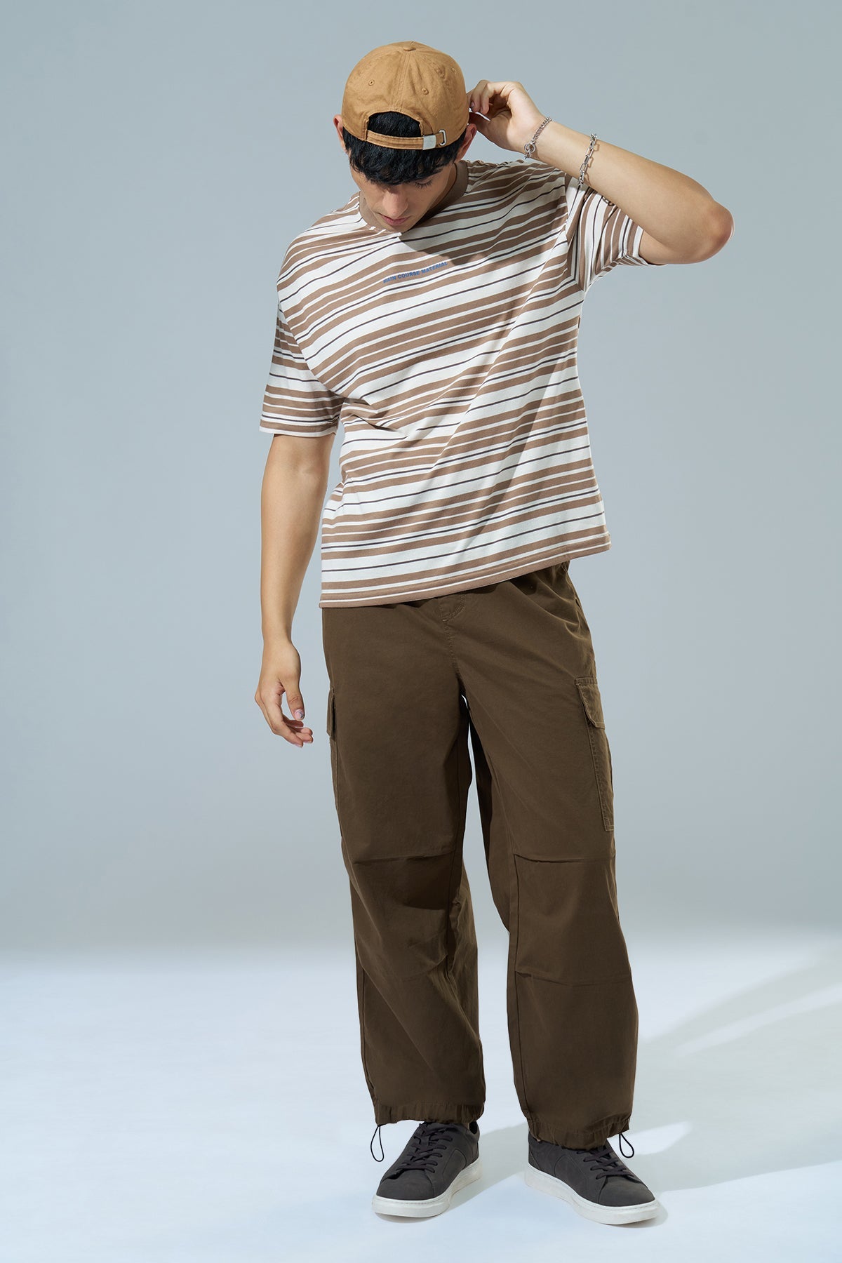 Brown Striped Oversized Fit T-Shirt