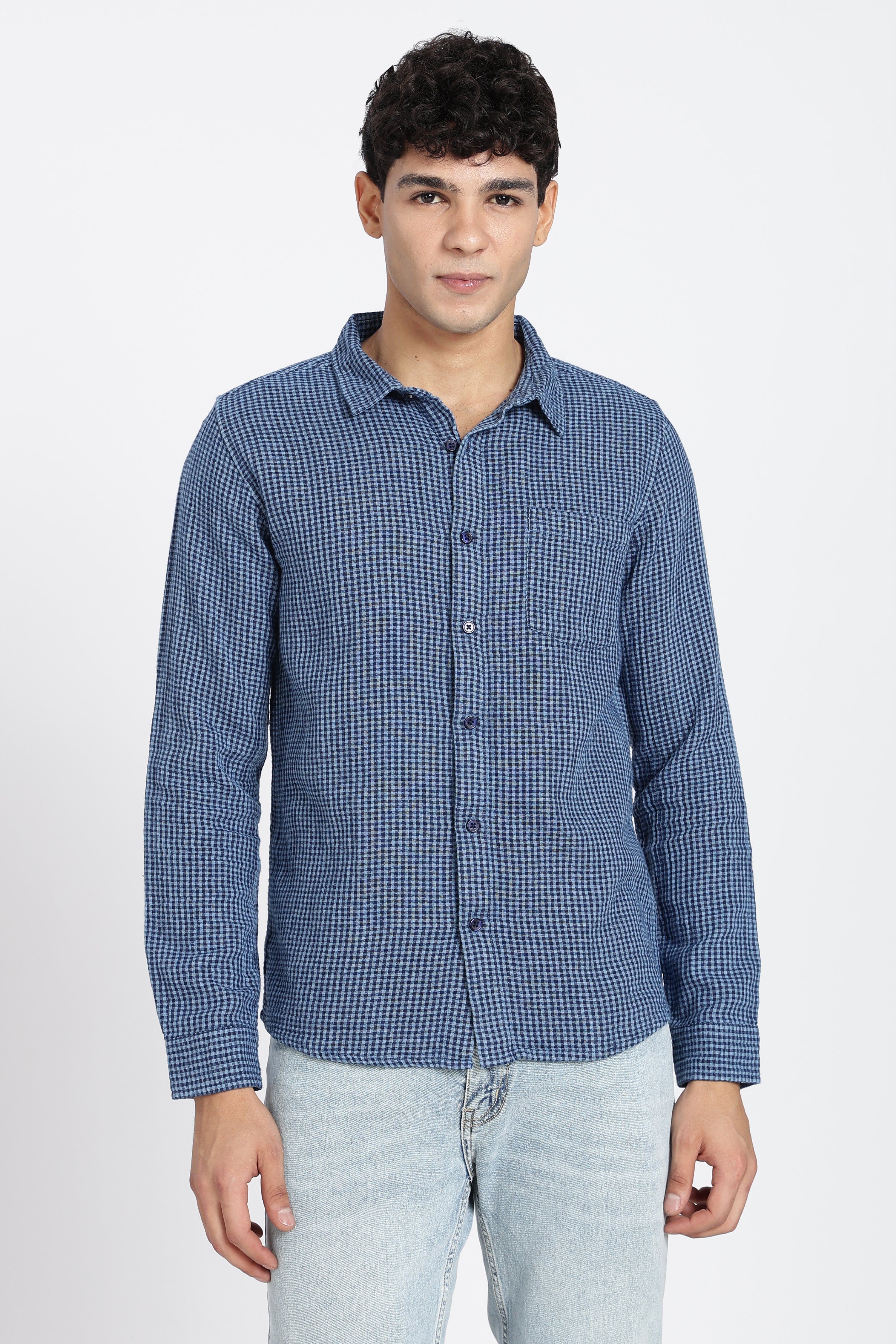 Blue Cotton Regular Fit Shirt