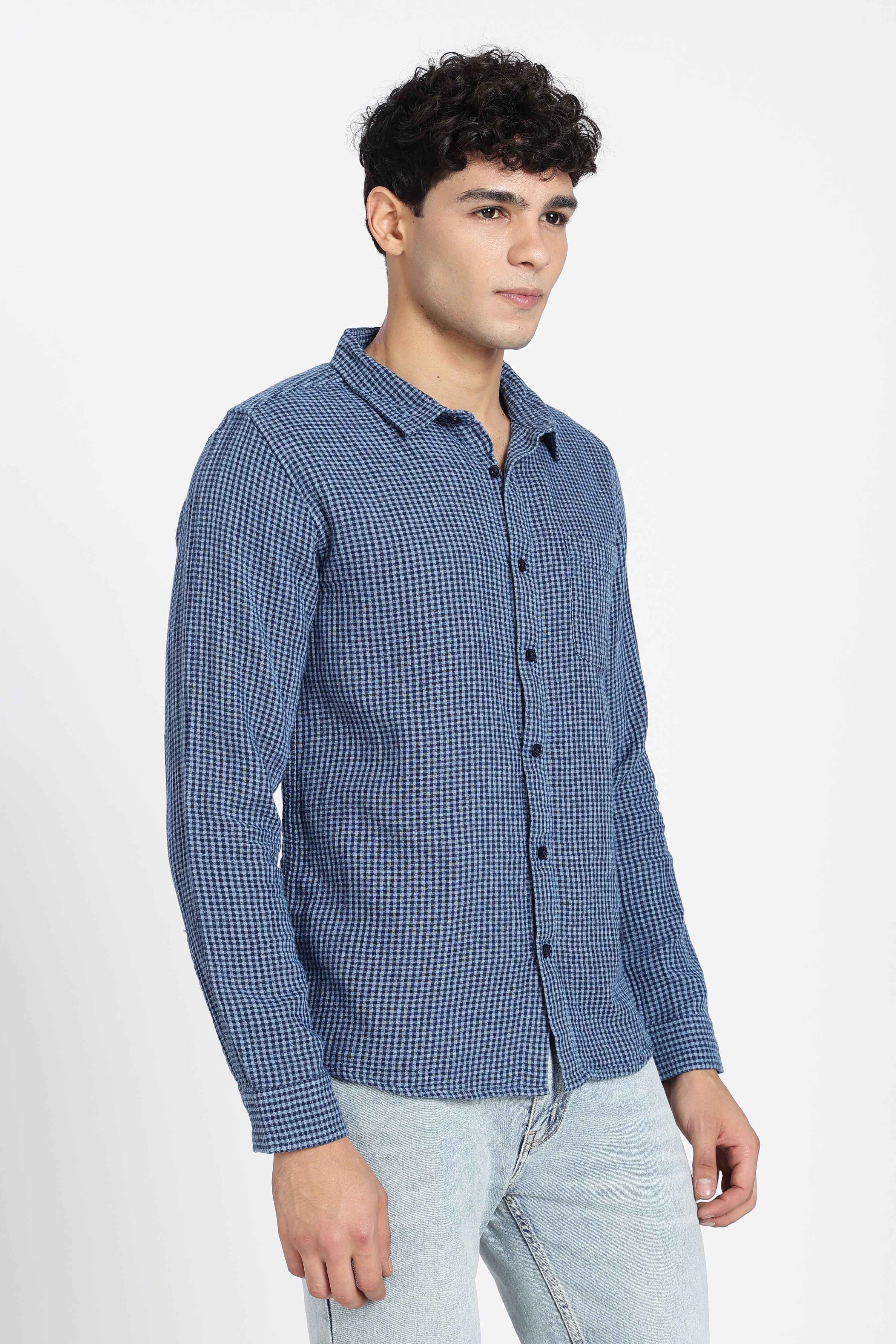 Blue Cotton Regular Fit Shirt