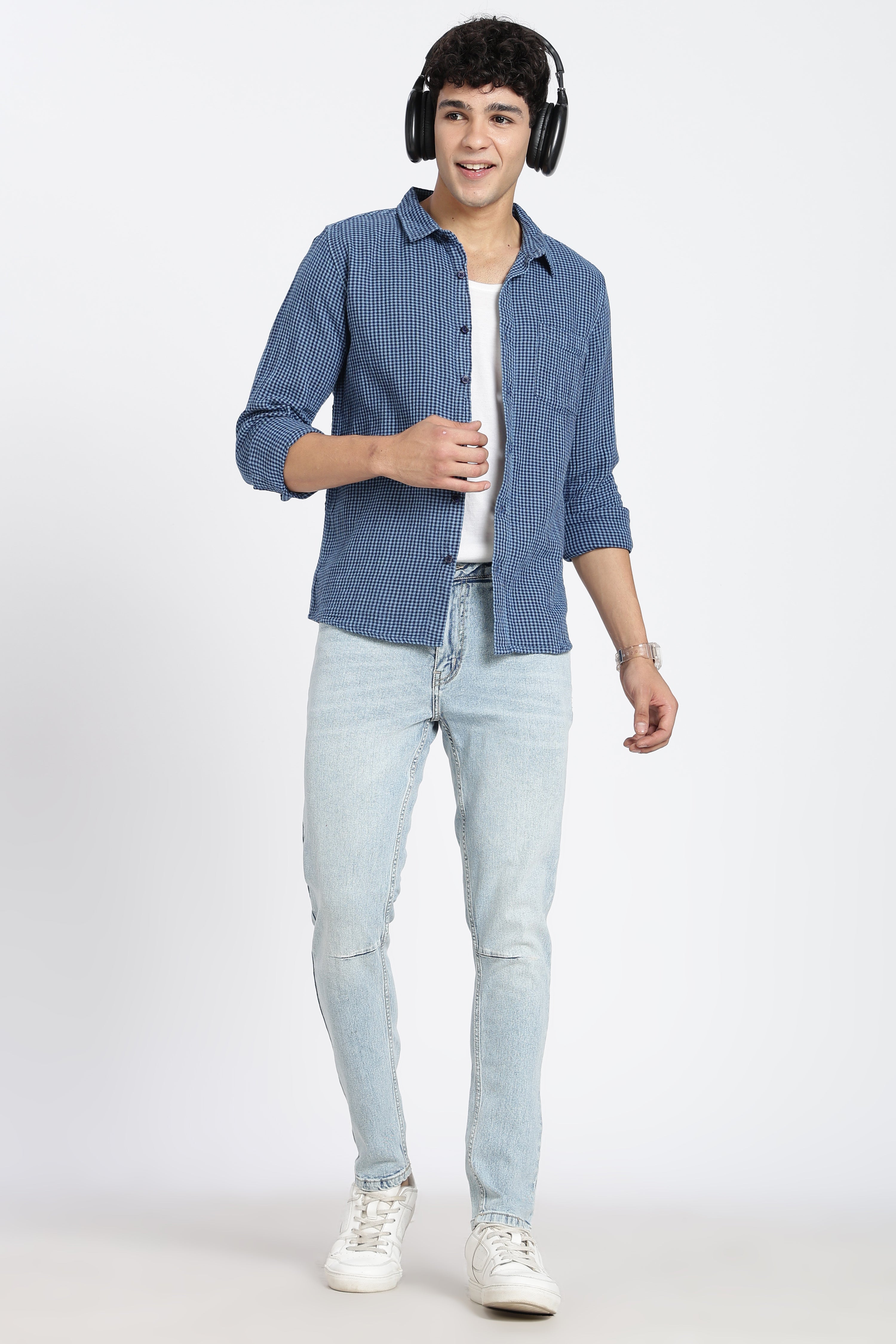 Blue Cotton Regular Fit Shirt
