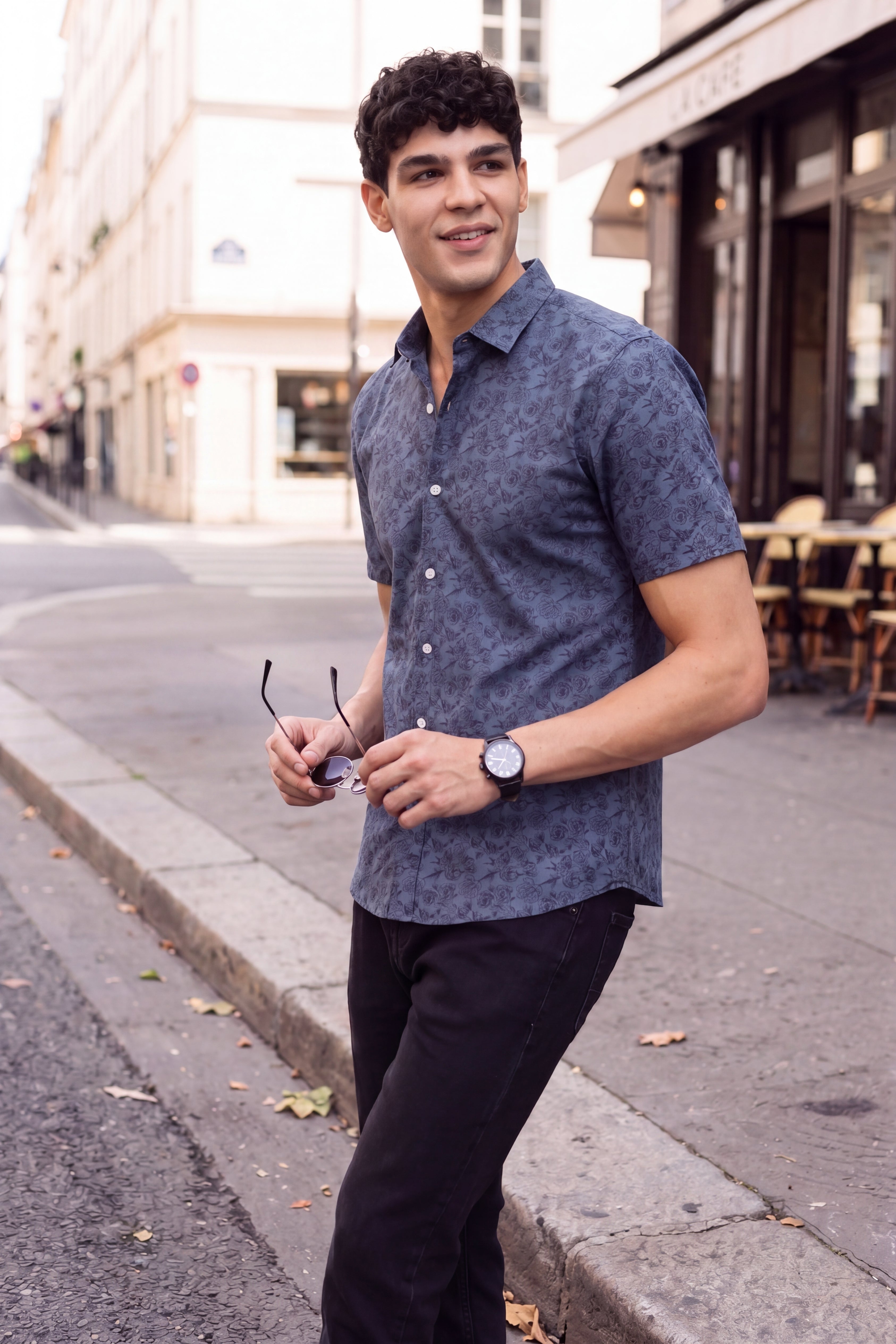 Blue Cotton Regular Fit Shirt