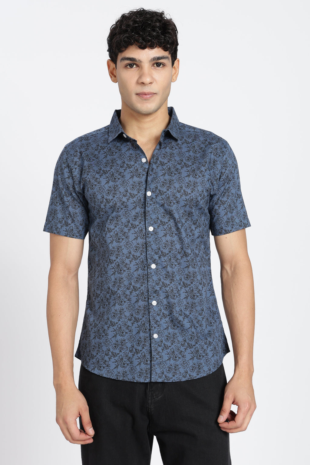 Blue Cotton Regular Fit Shirt