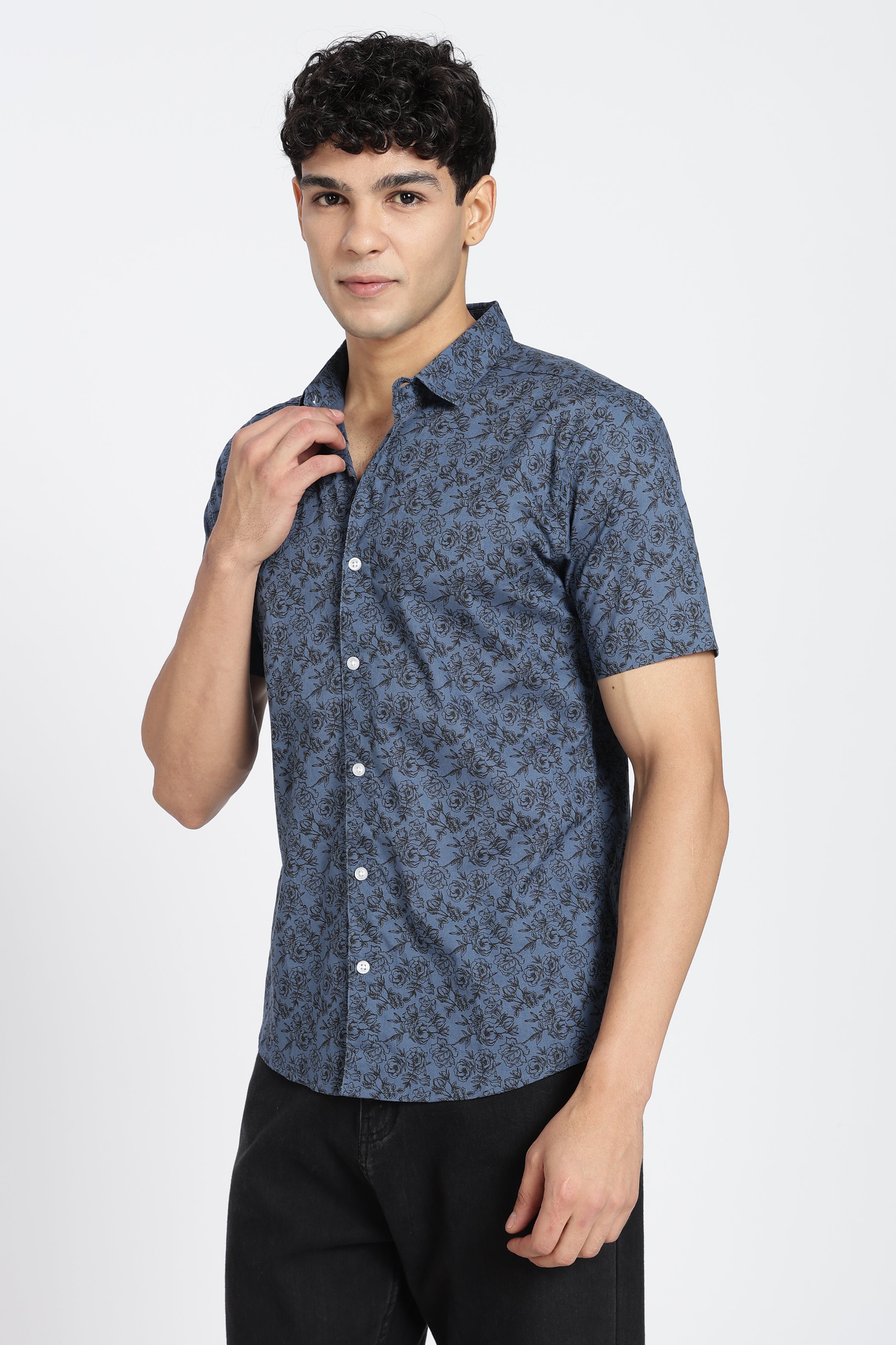 Blue Cotton Regular Fit Shirt