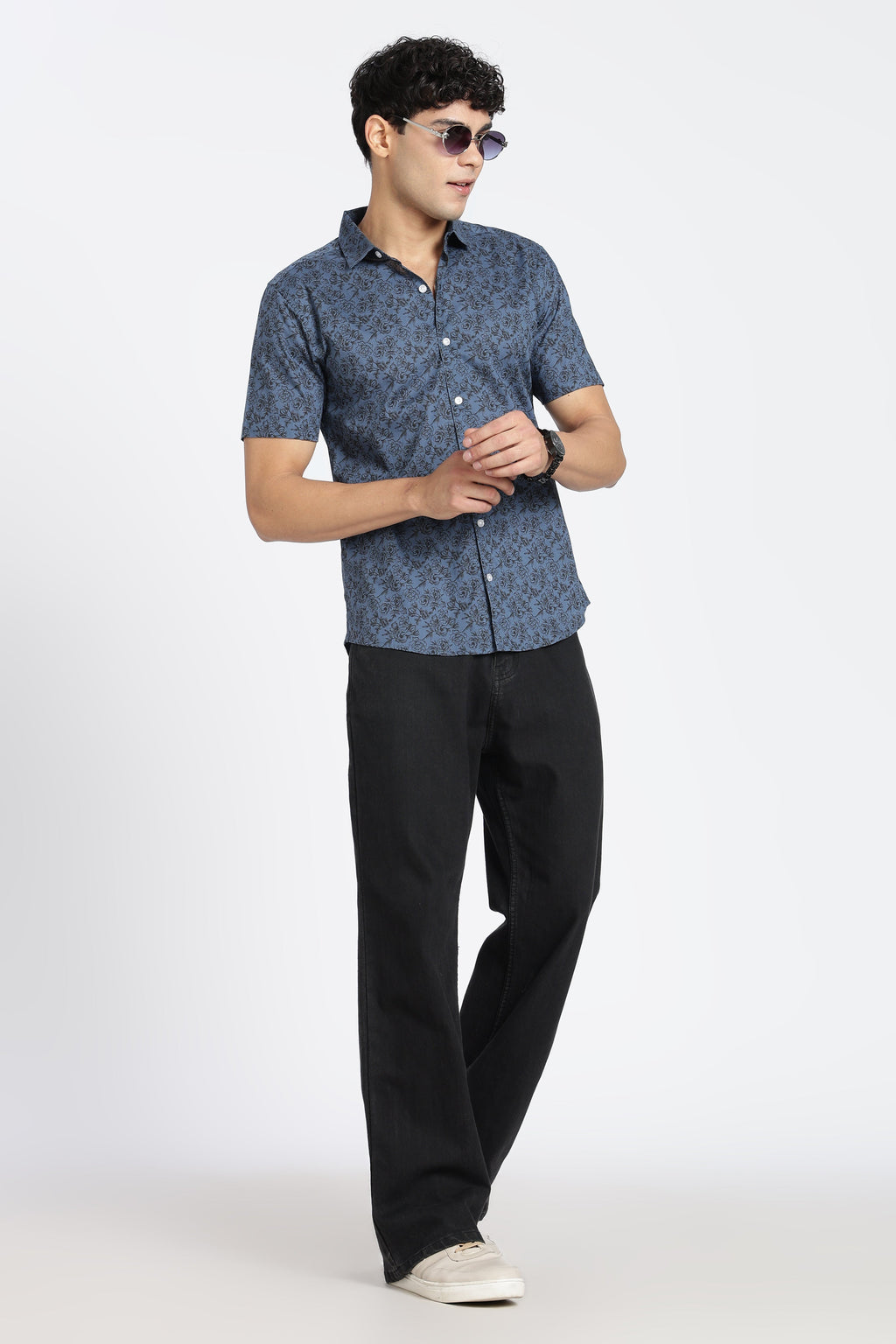 Blue Cotton Regular Fit Shirt