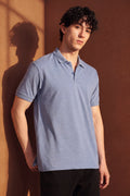 Light Blue Cotton Blend Regular Fit Polo T-Shirt