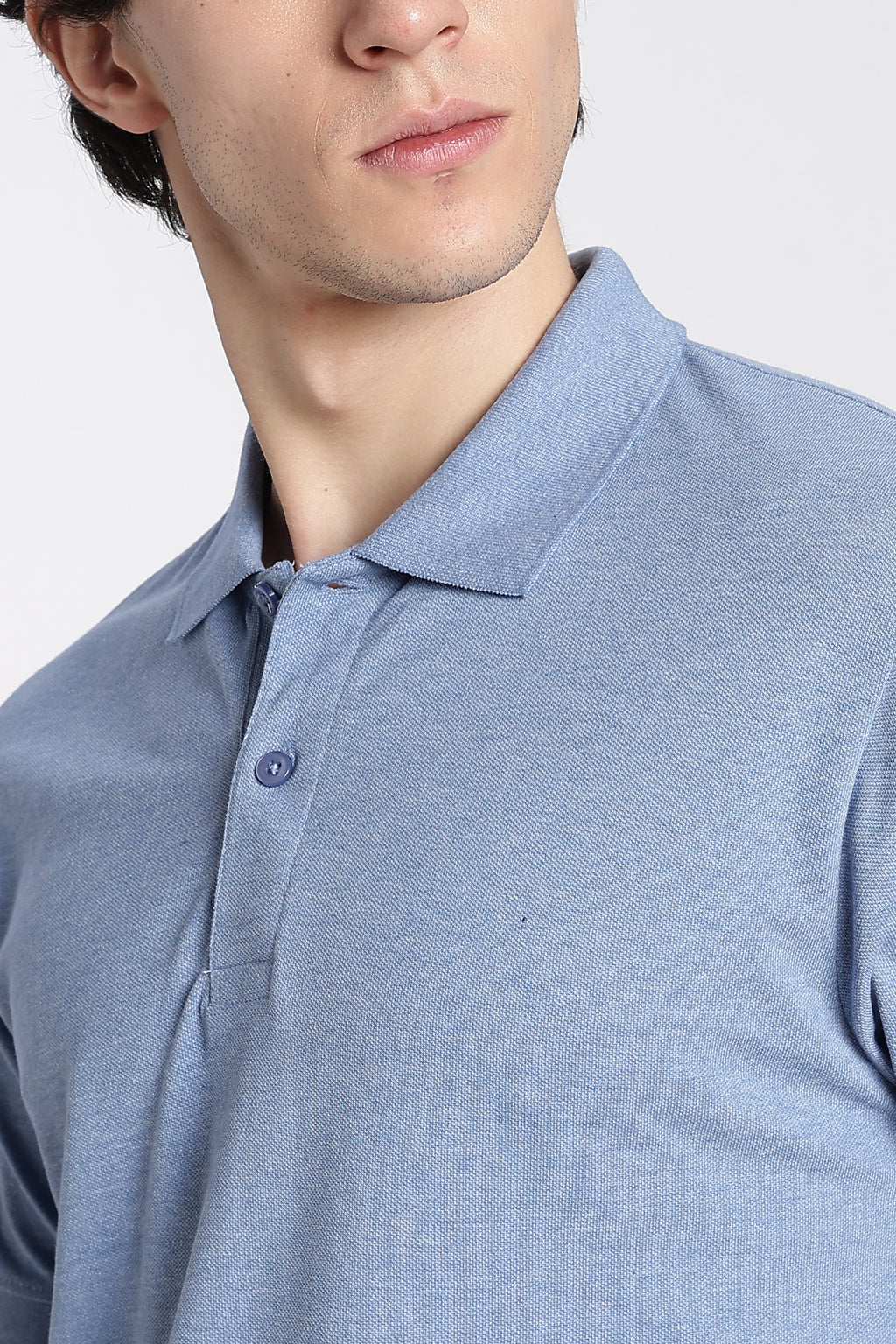 Light Blue Cotton Blend Regular Fit Polo T-Shirt