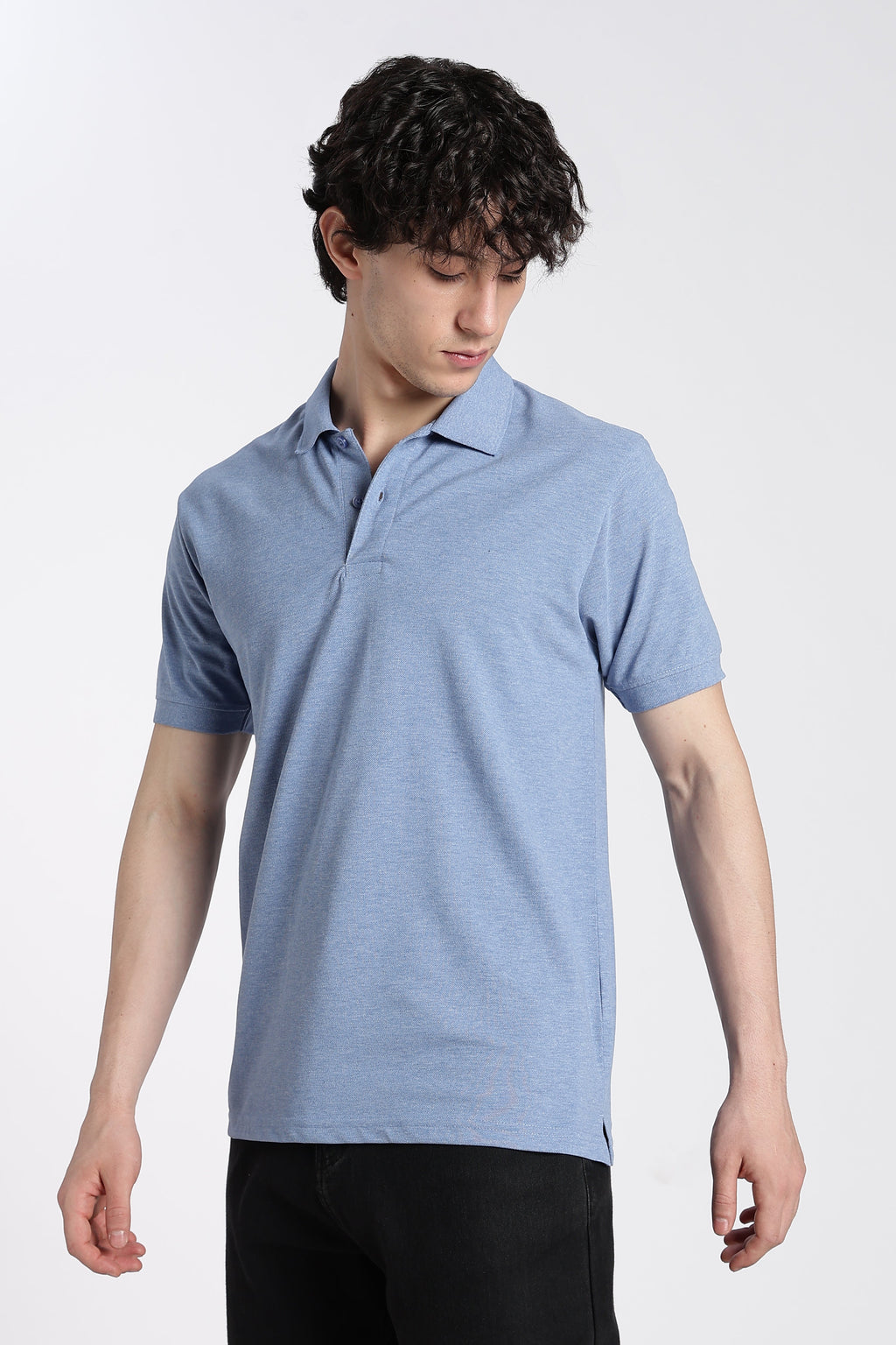 Light Blue Cotton Blend Regular Fit Polo T-Shirt