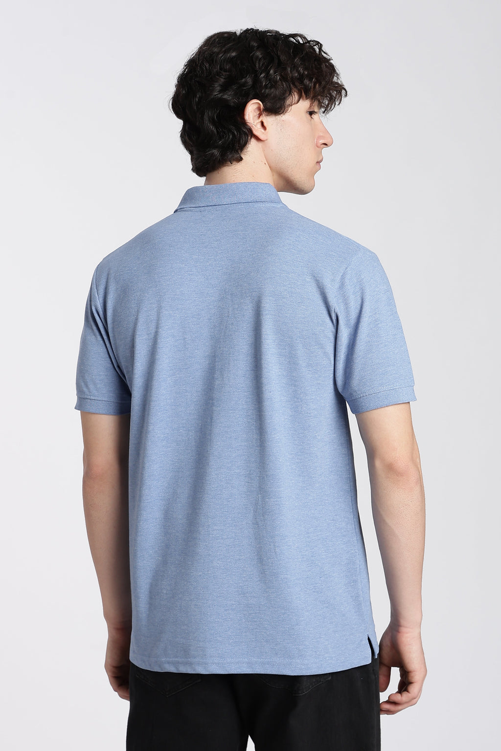 Light Blue Cotton Blend Regular Fit Polo T-Shirt