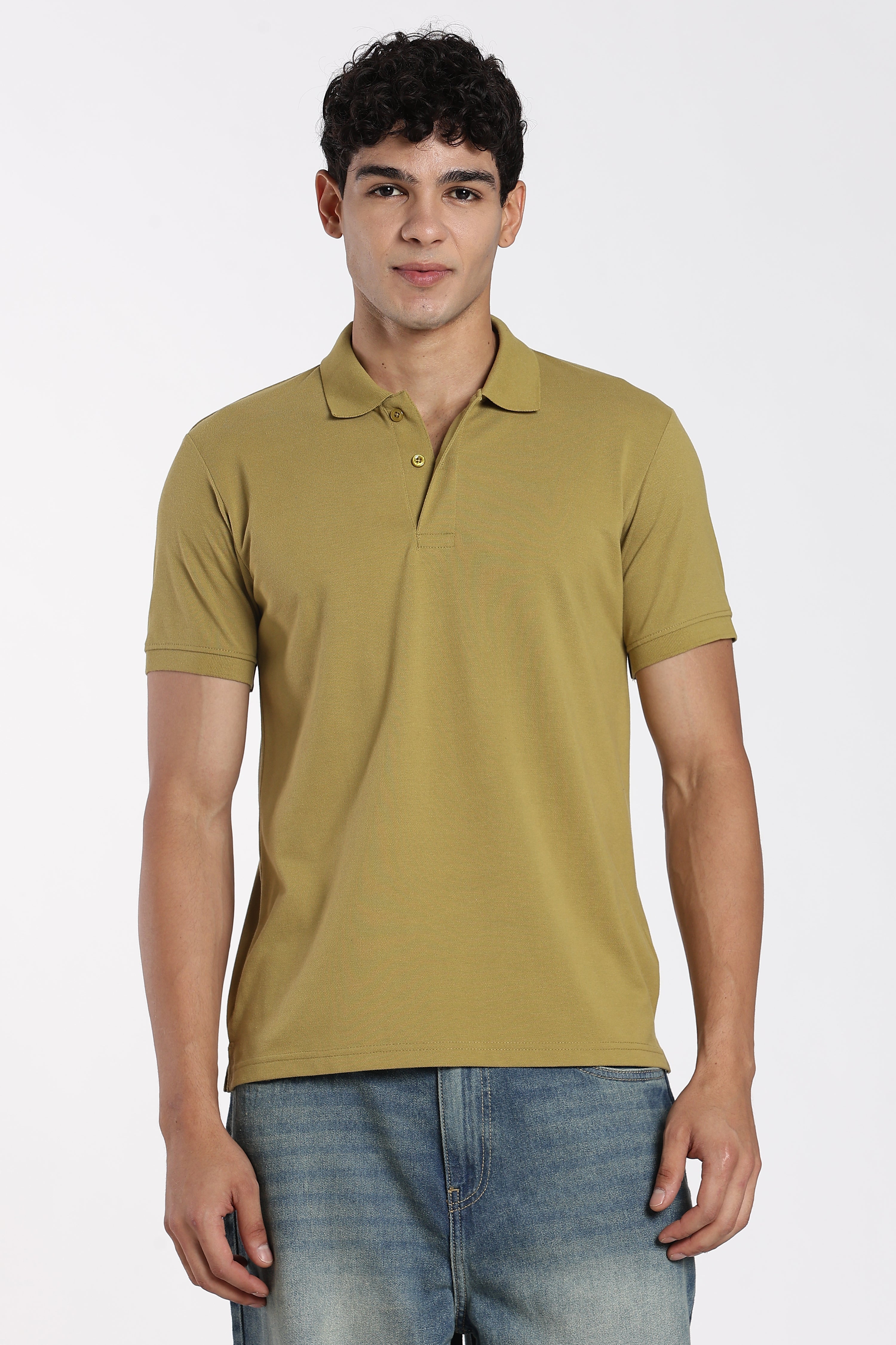 Olive Cotton Blend Regular Fit Polo T-Shirt