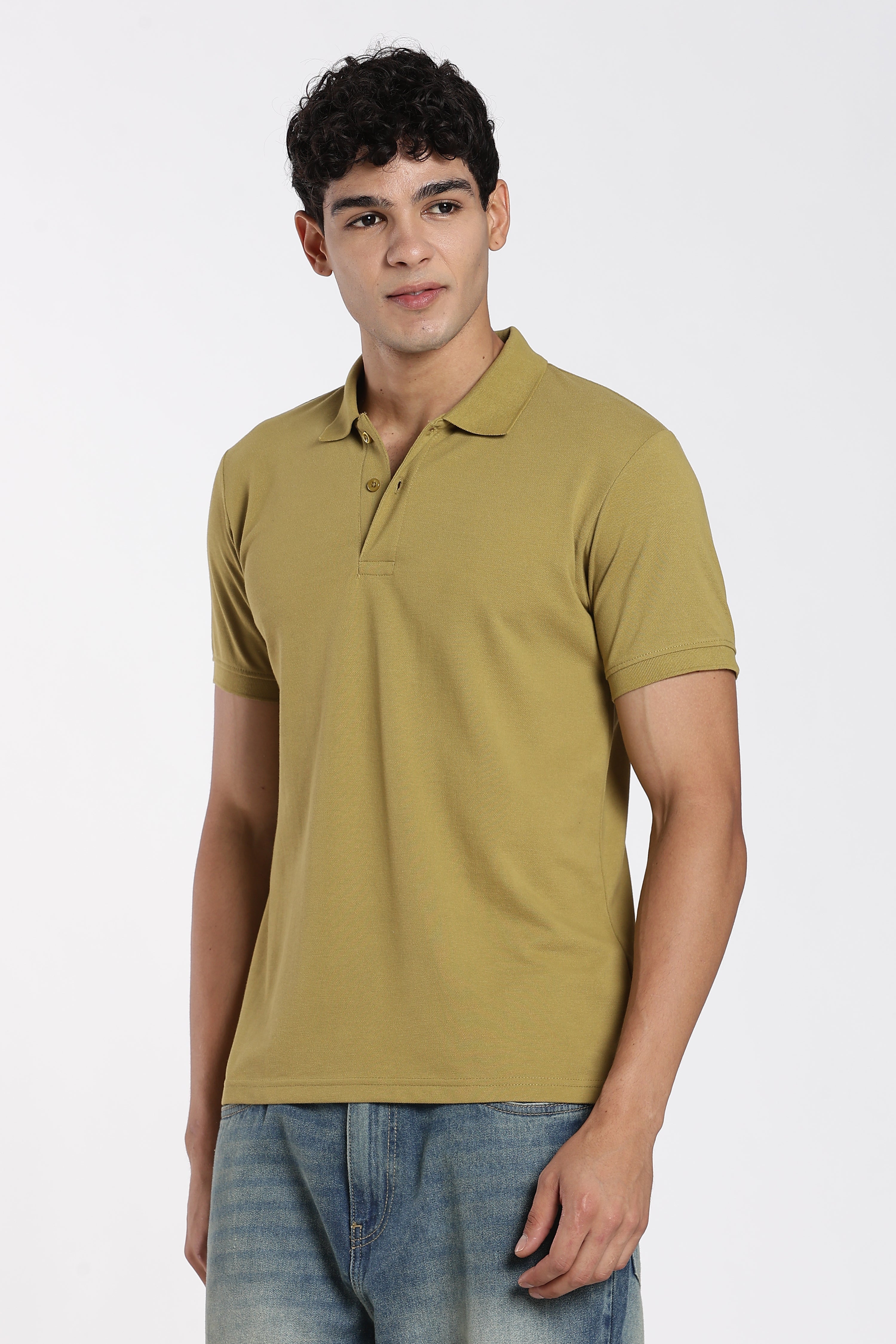 Olive Cotton Blend Regular Fit Polo T-Shirt
