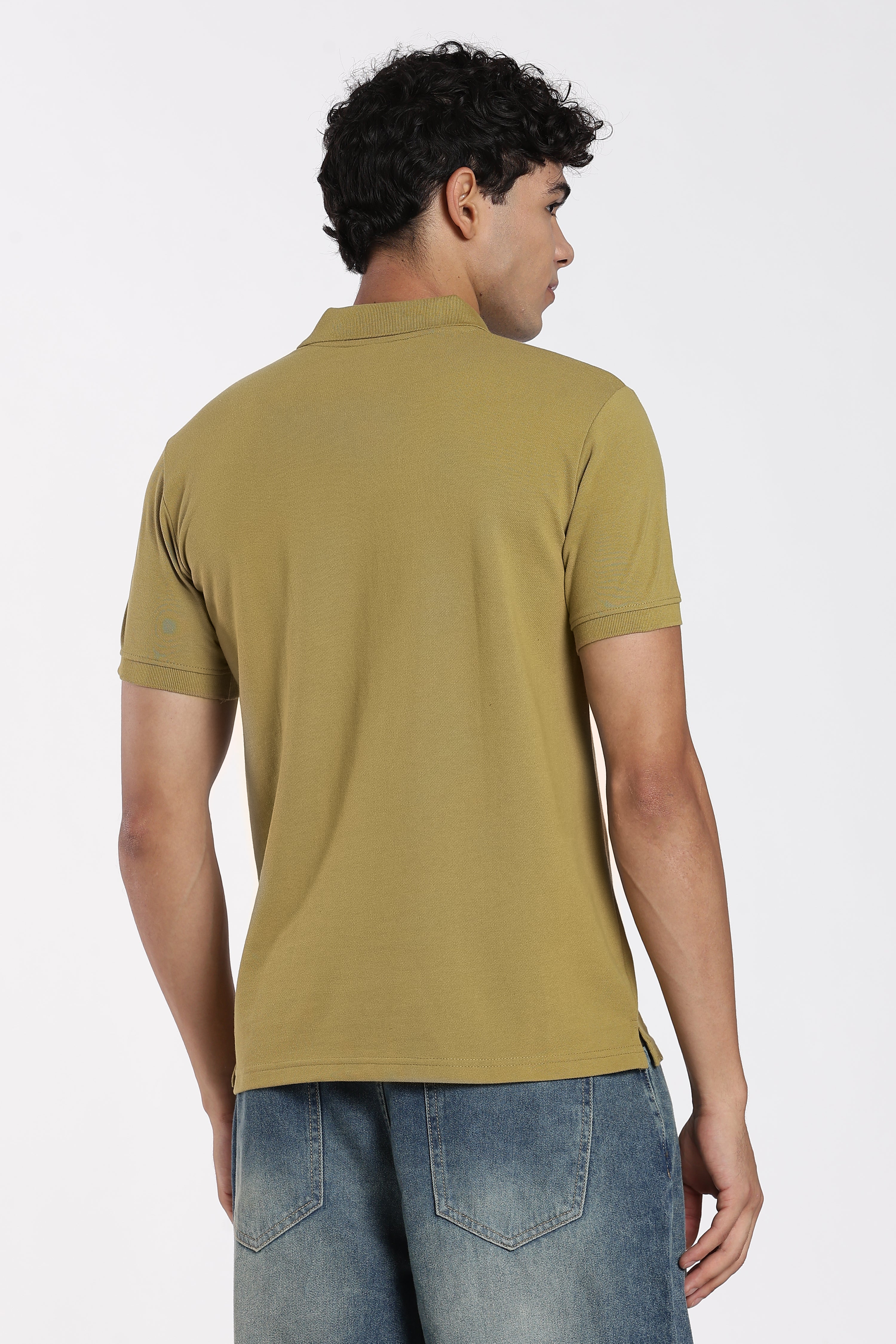 Olive Cotton Blend Regular Fit Polo T-Shirt