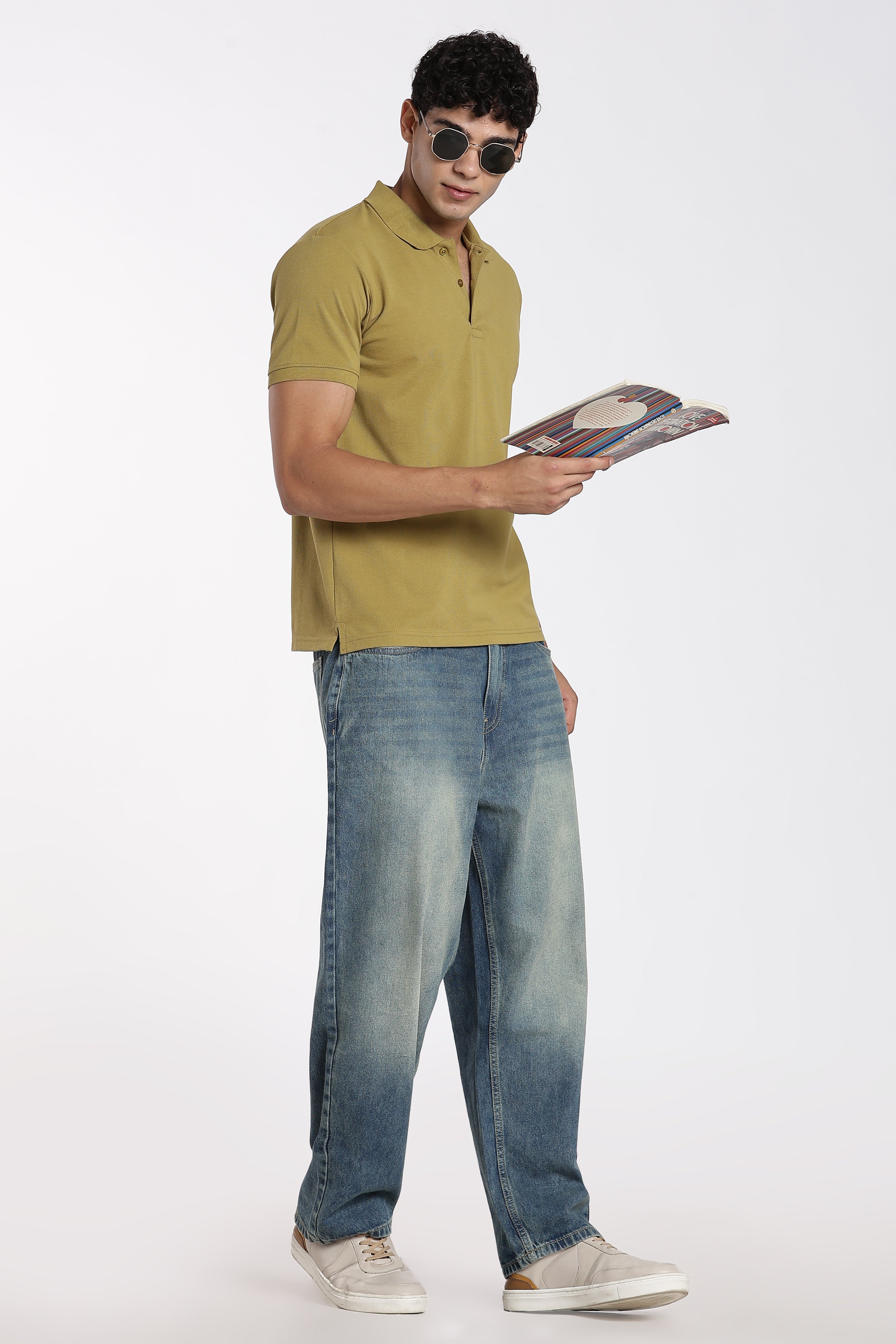 Olive Cotton Blend Regular Fit Polo T-Shirt