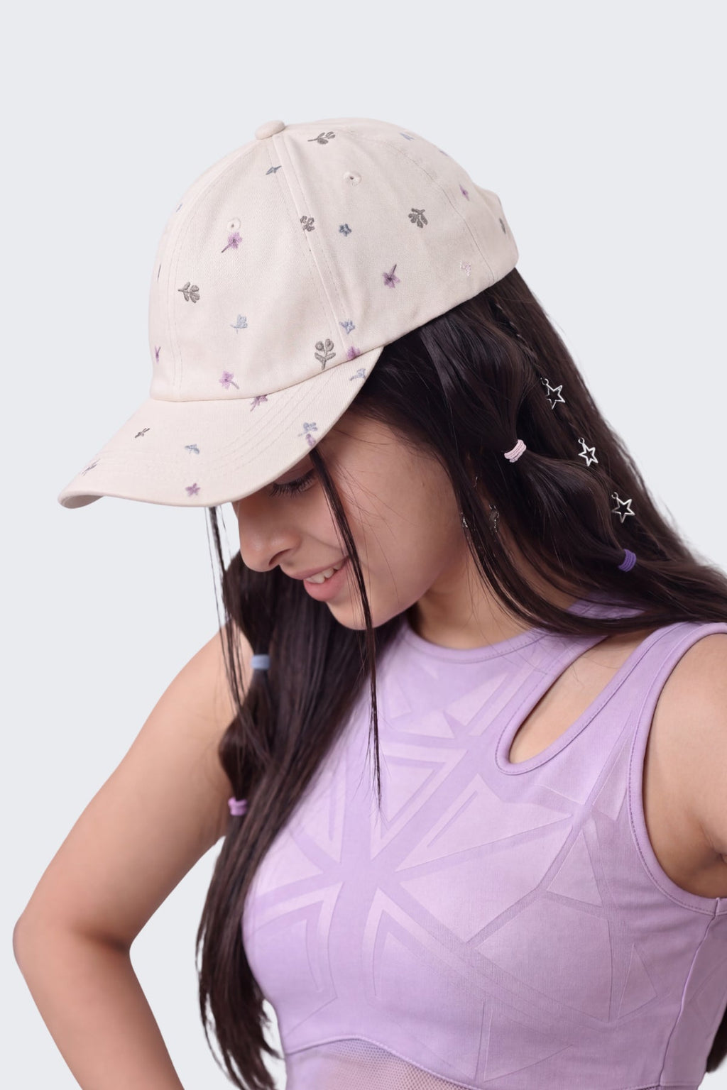Pink Floral Printed Cap