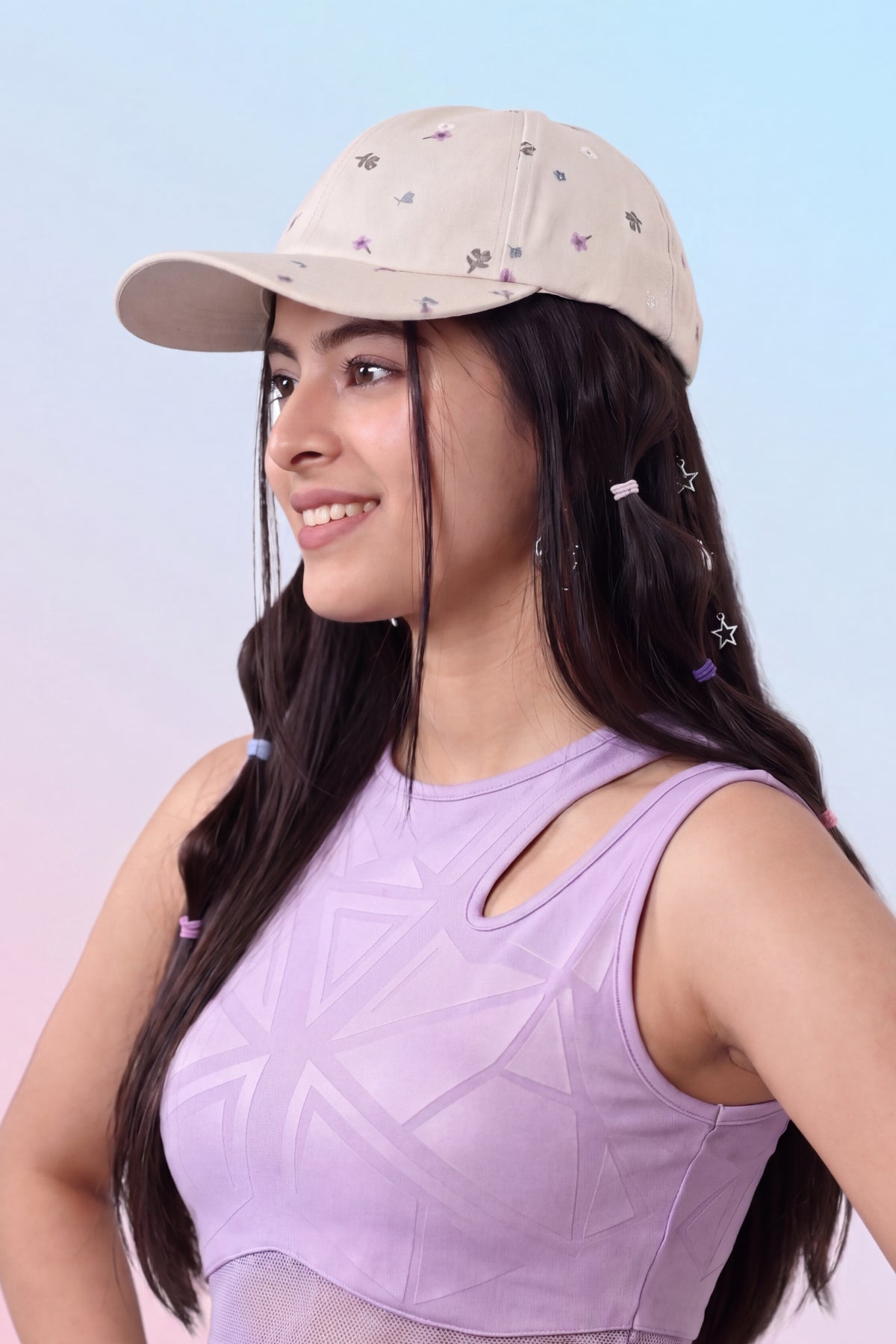Pink Floral Printed Cap