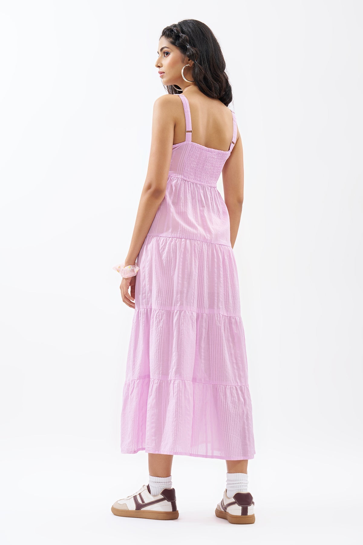 Lilac Sleeveless Seersucker Tiered Dress