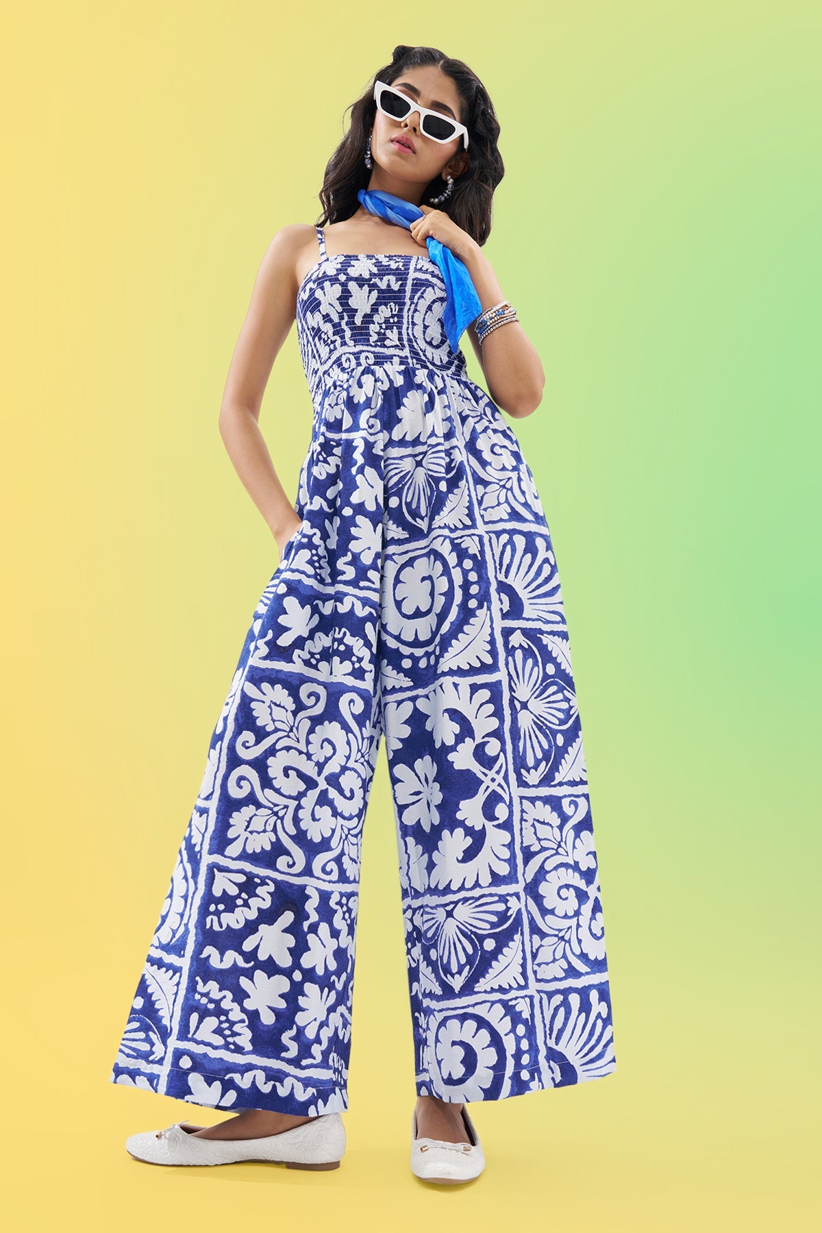 Blue Printed Jumpsuit