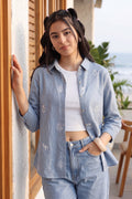 Light Blue Embroidered Regular Fit Shirt